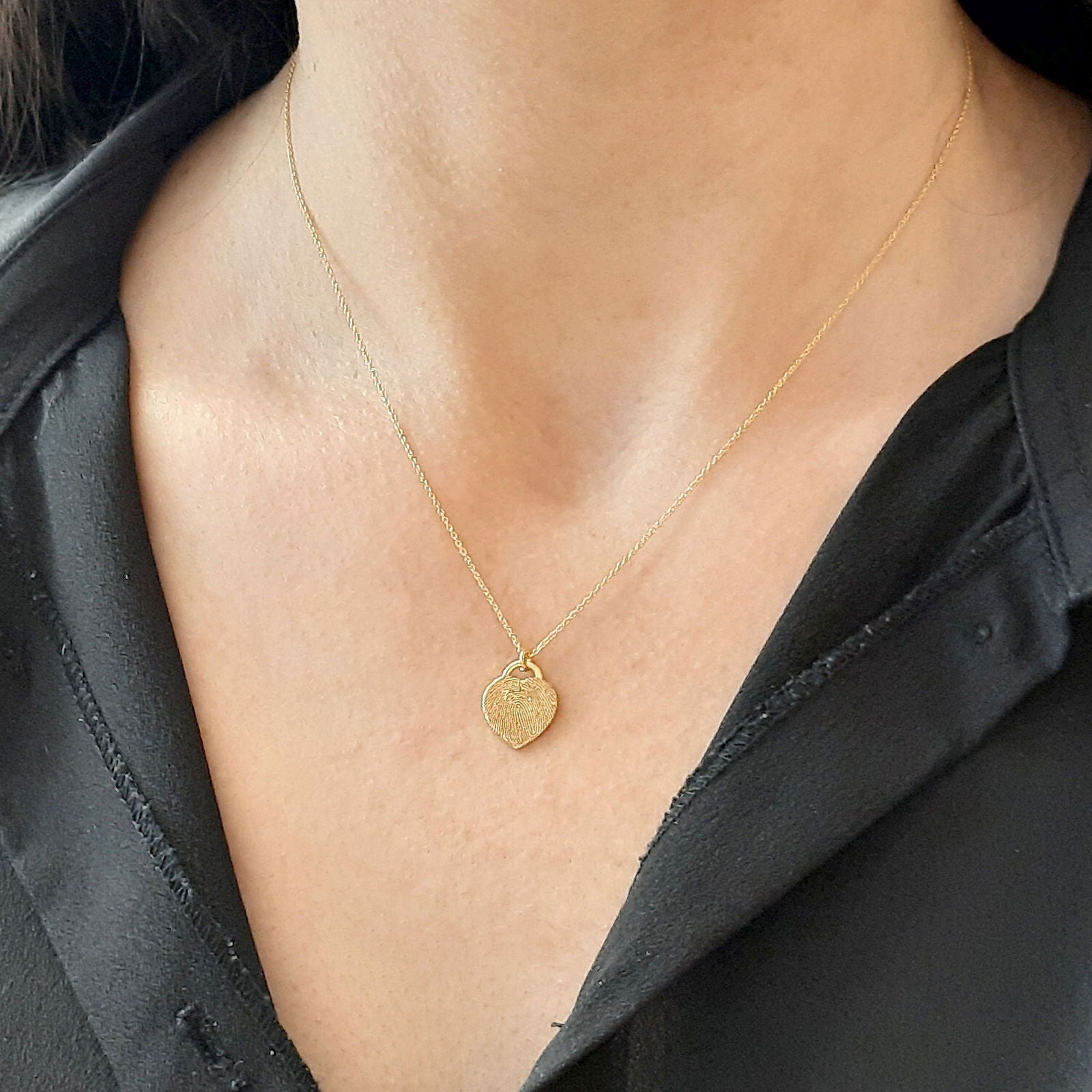 14k Actual Fingerprint Necklace • Engraved Fingerprint Handwriting Jewelry - InfinityJools