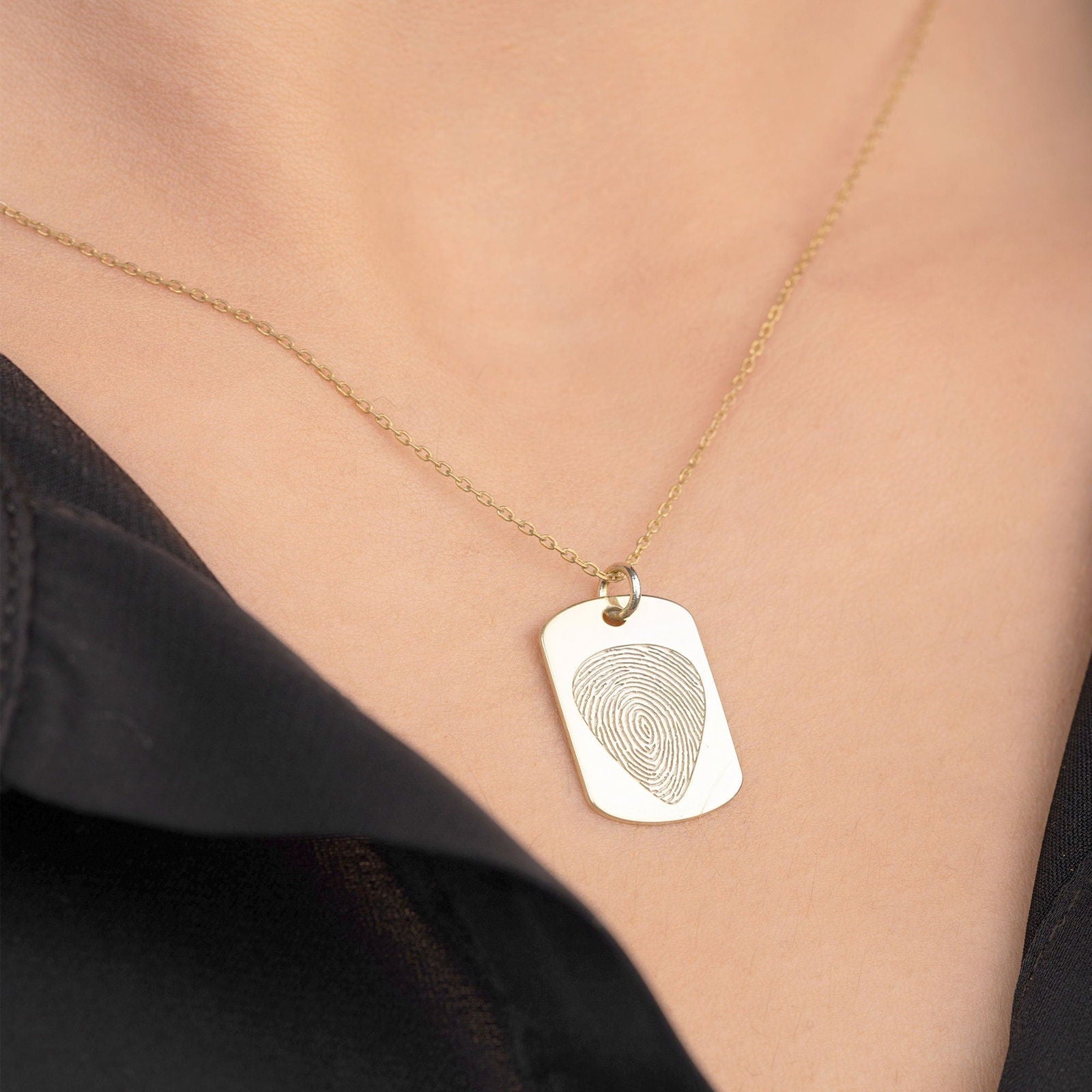 14k Custom Gold Fingerprint necklace, Personalized Dog Tad Id Actual Fingerprint Necklace - InfinityJools