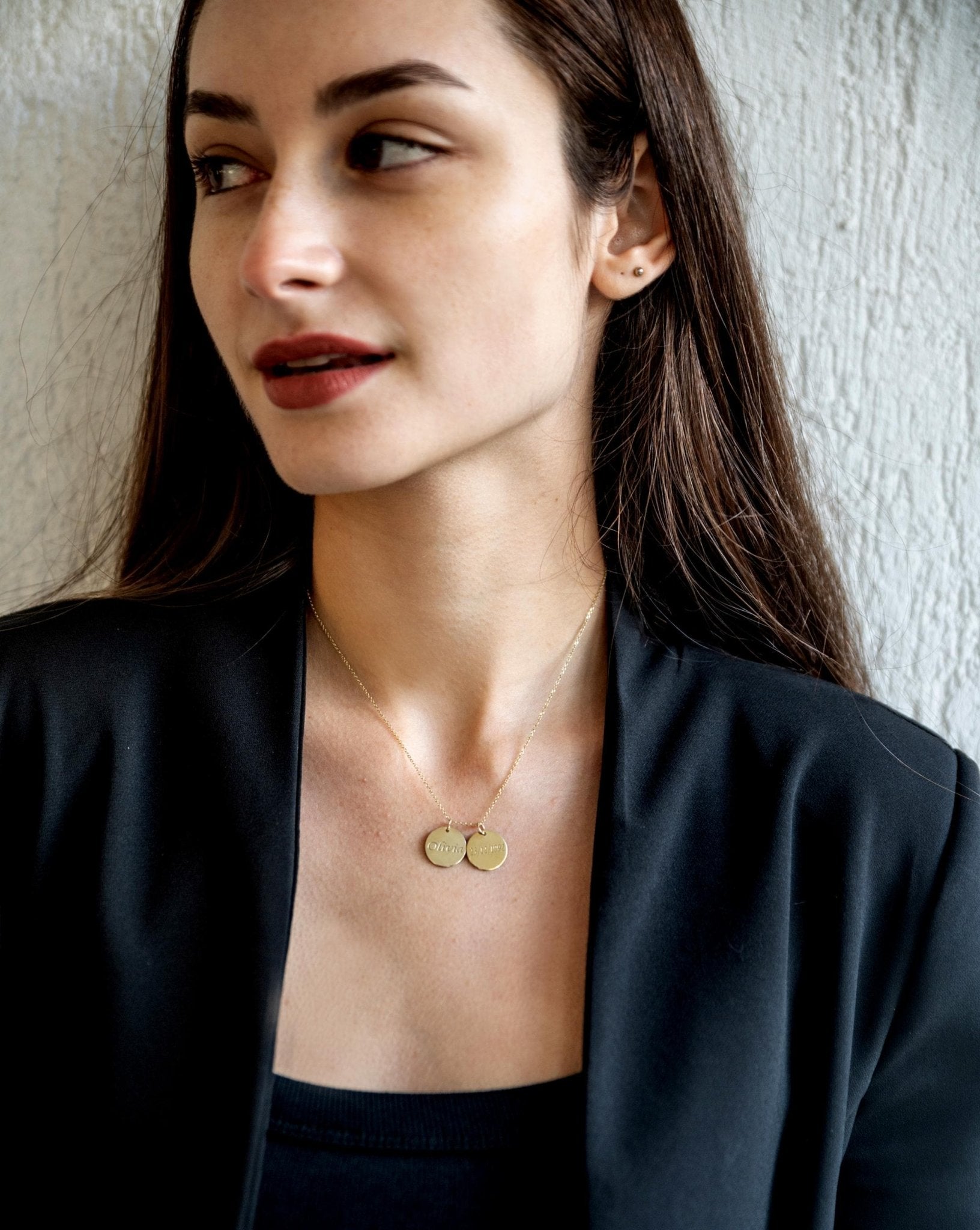 14k Disc Necklace Personalized kids name Necklace - InfinityJools