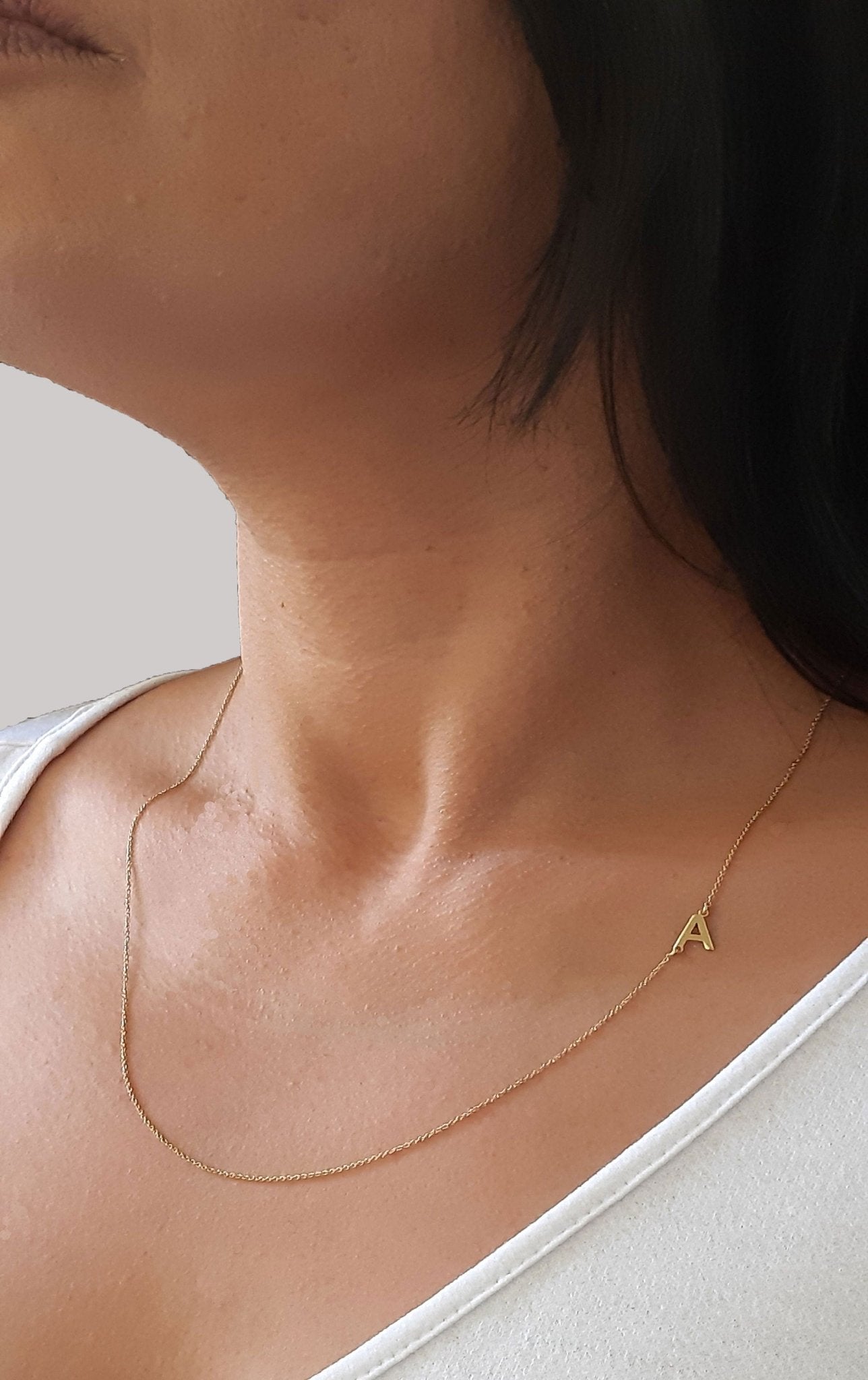 14k Gold Initial Letter Sideways Necklace - InfinityJools