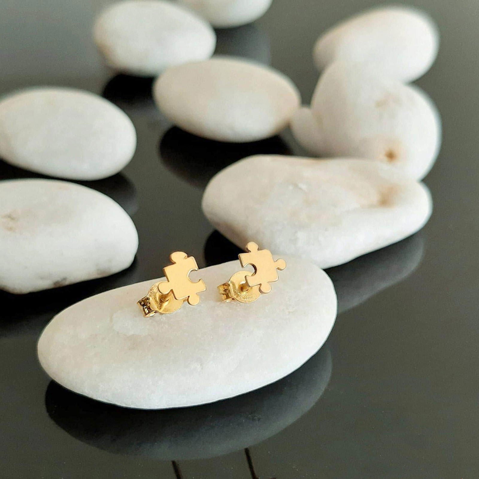 14K gold puzzle Stud earrings - InfinityJools