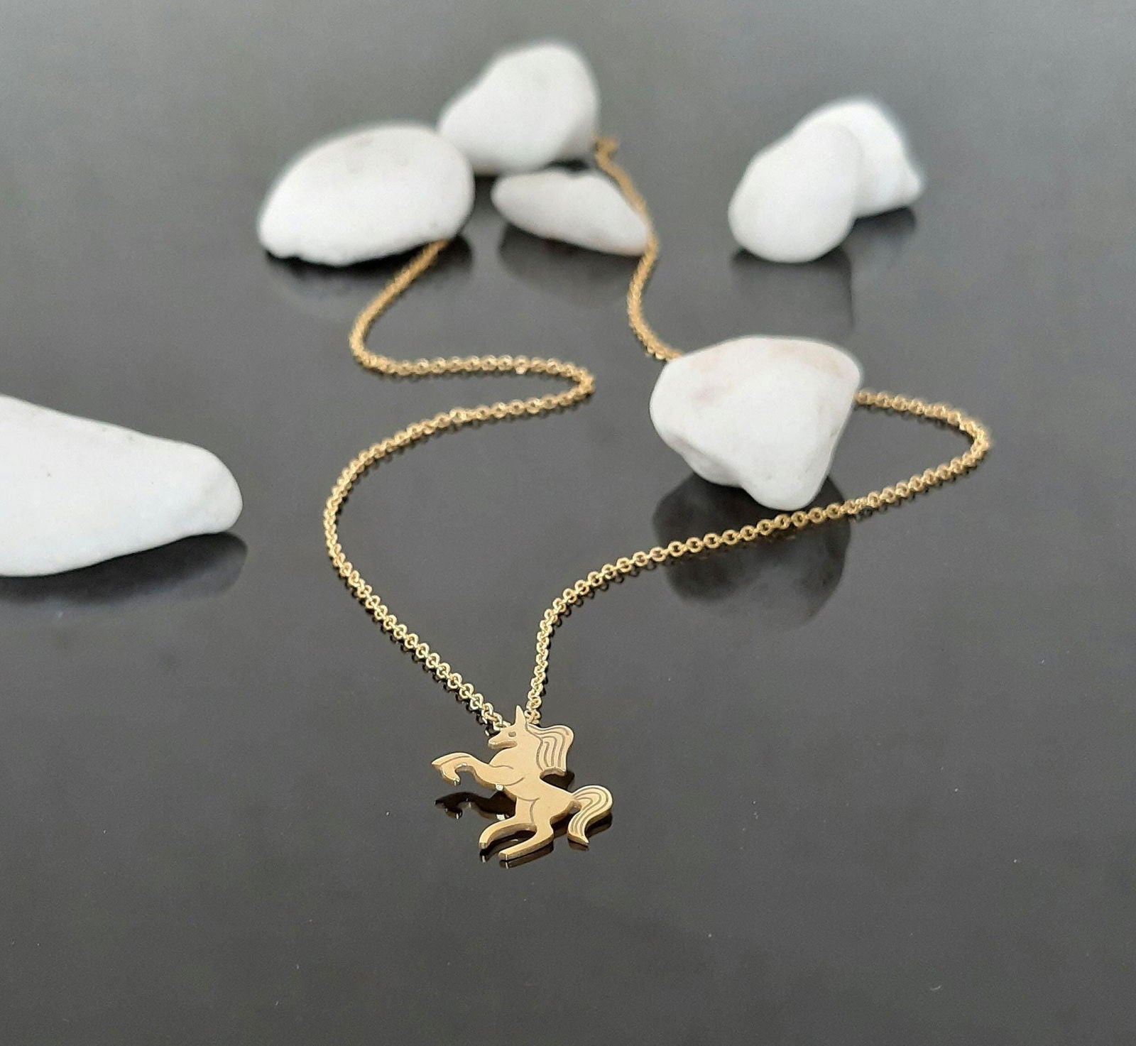 14K Gold Unicorn Necklace, Dainty Unicorn Pendant - InfinityJools