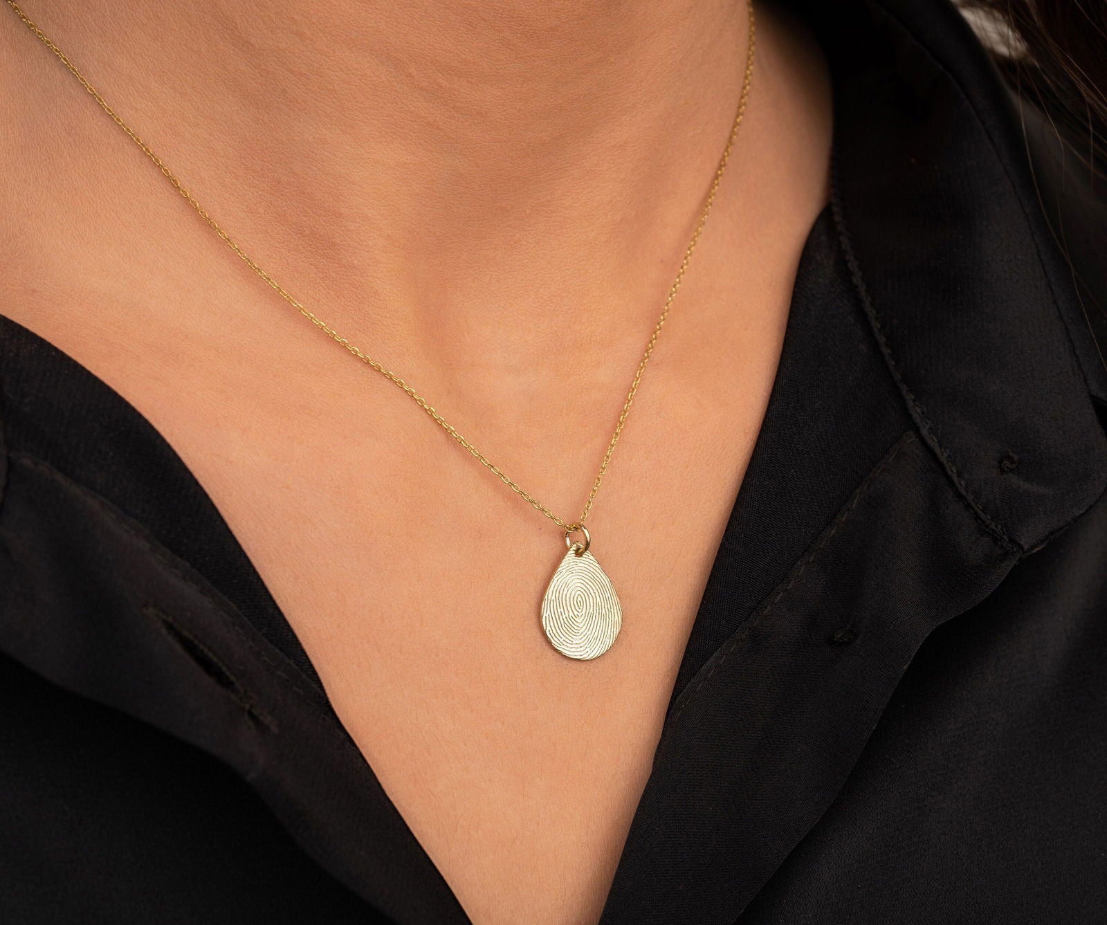 14k Real Gold Tear Drop Fingerprint Necklace Engraved - InfinityJools