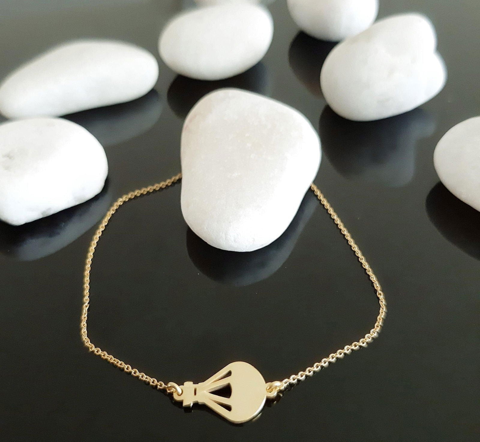 14K Solid Gold air balloon Charm Bracelet - InfinityJools