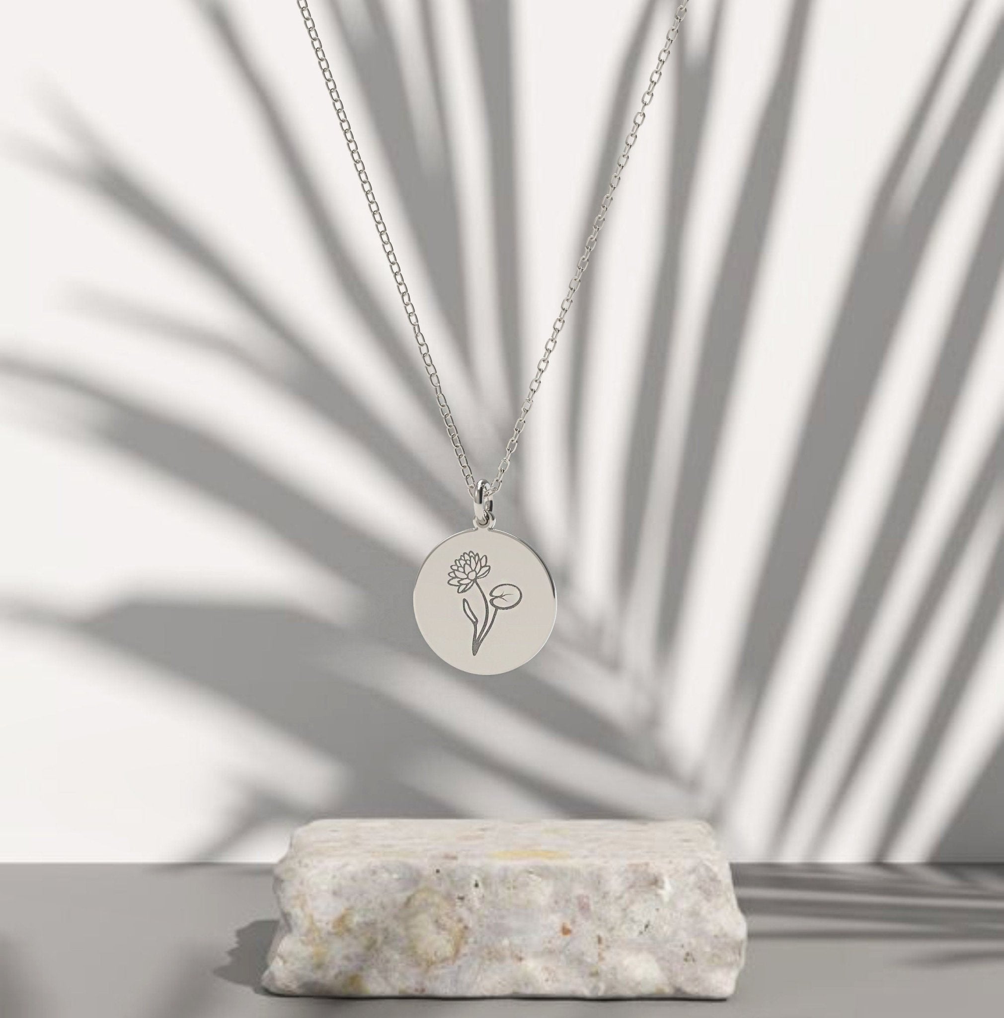 14k solid gold, Birth Month Birth Flower With Custom Text Personalized - InfinityJools