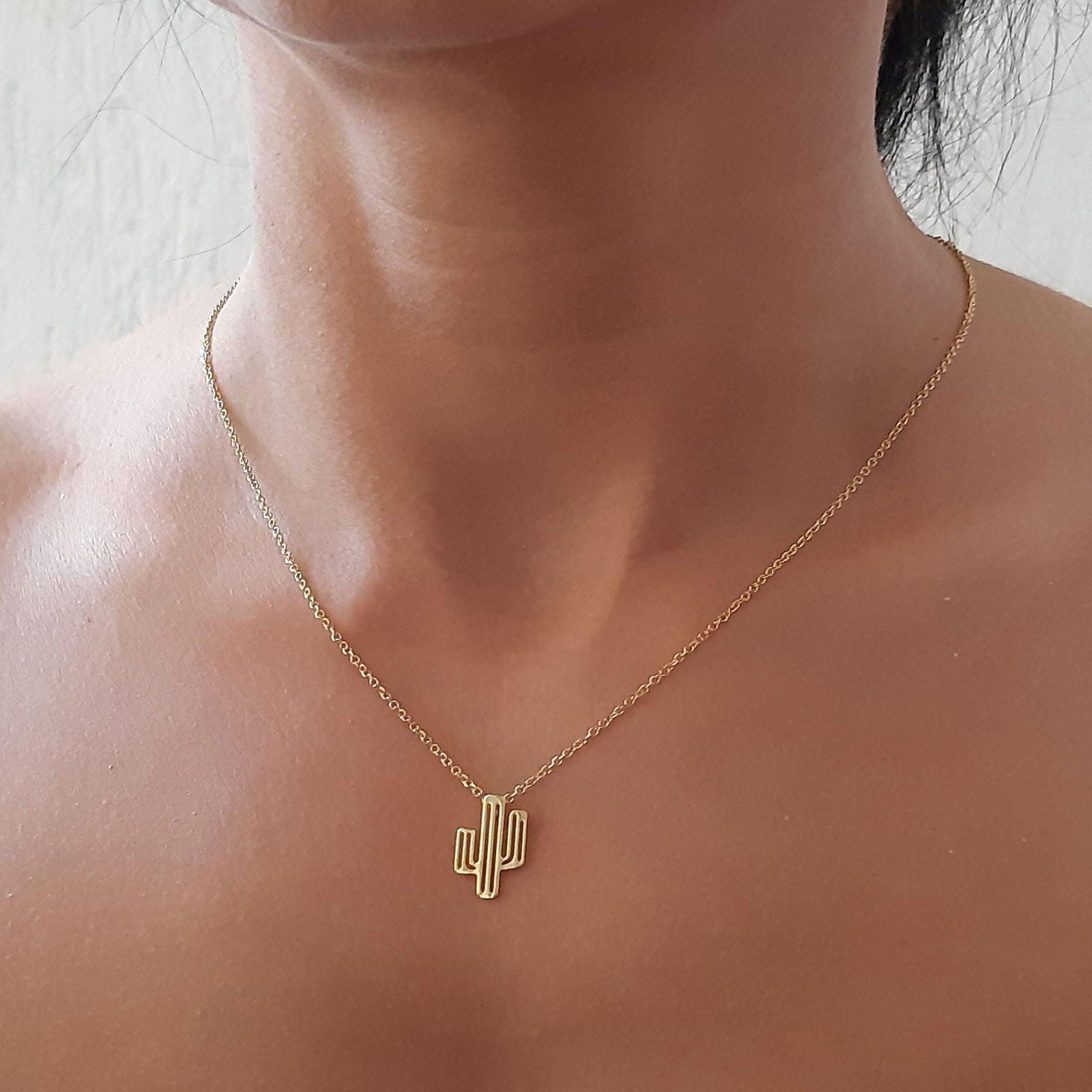 14k Solid Gold cactus necklace - InfinityJools
