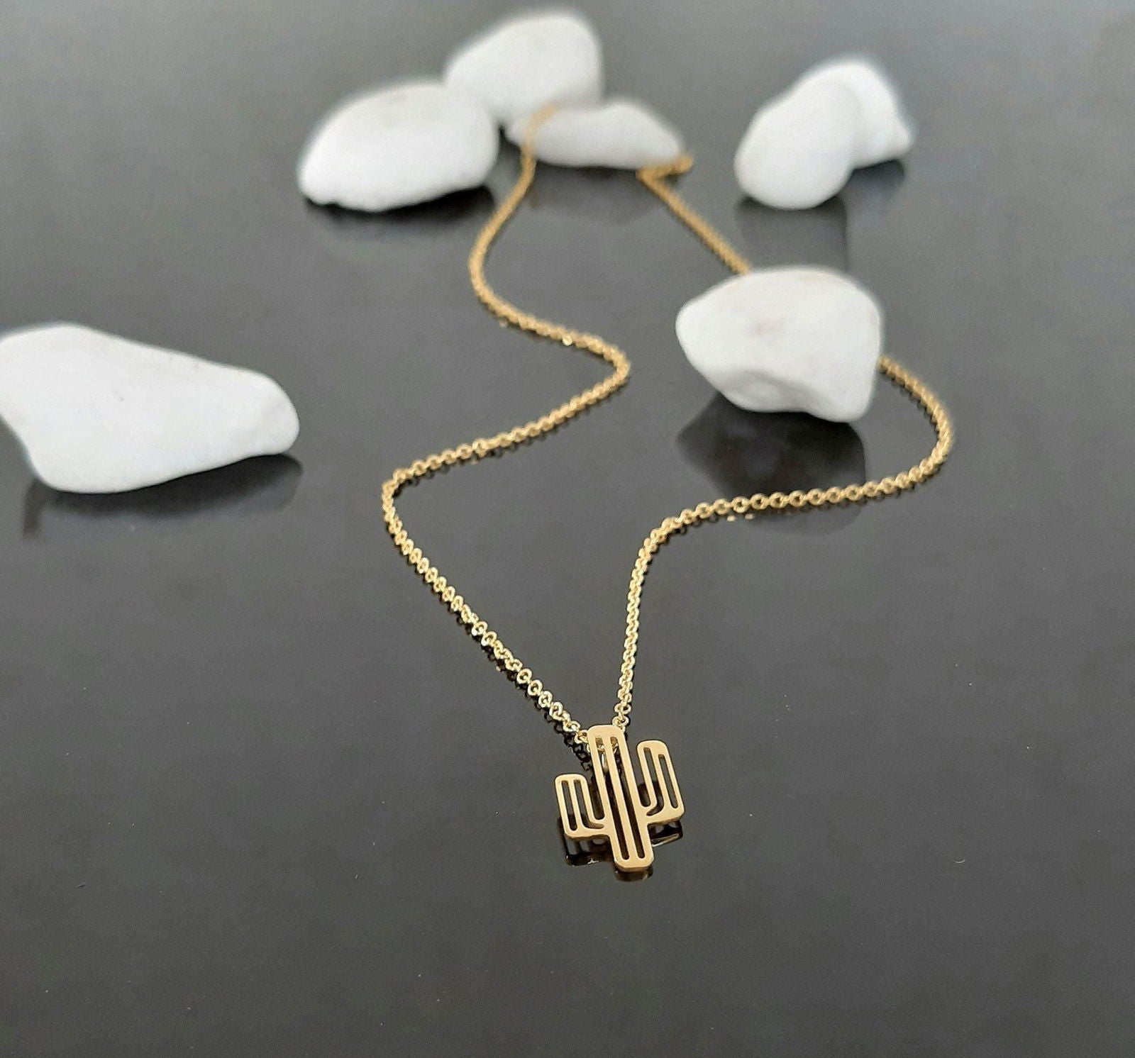 14k Solid Gold cactus necklace - InfinityJools