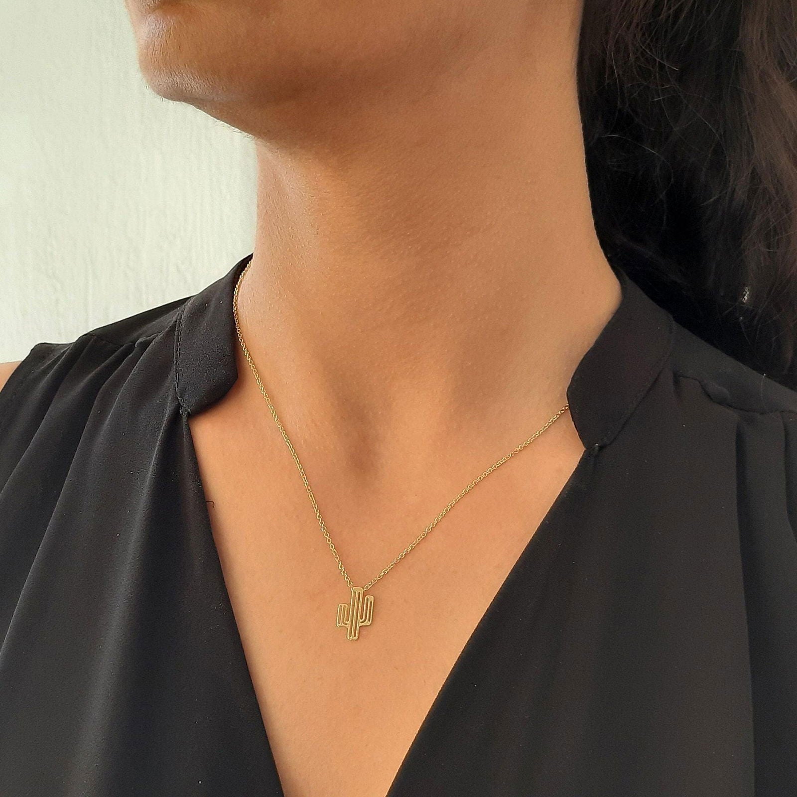 14k Solid Gold cactus necklace - InfinityJools