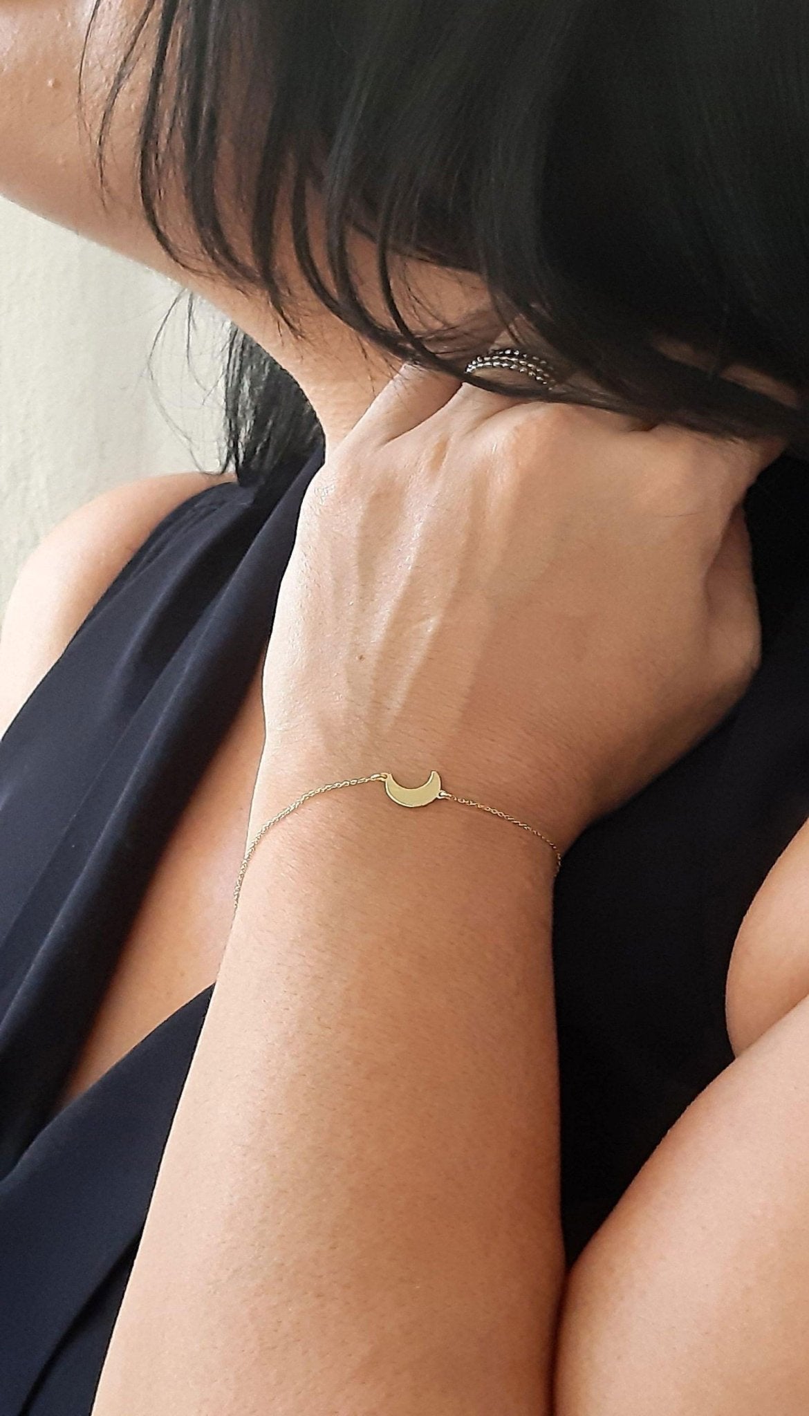 14K Solid Gold crescent moon Charm Bracelet - InfinityJools