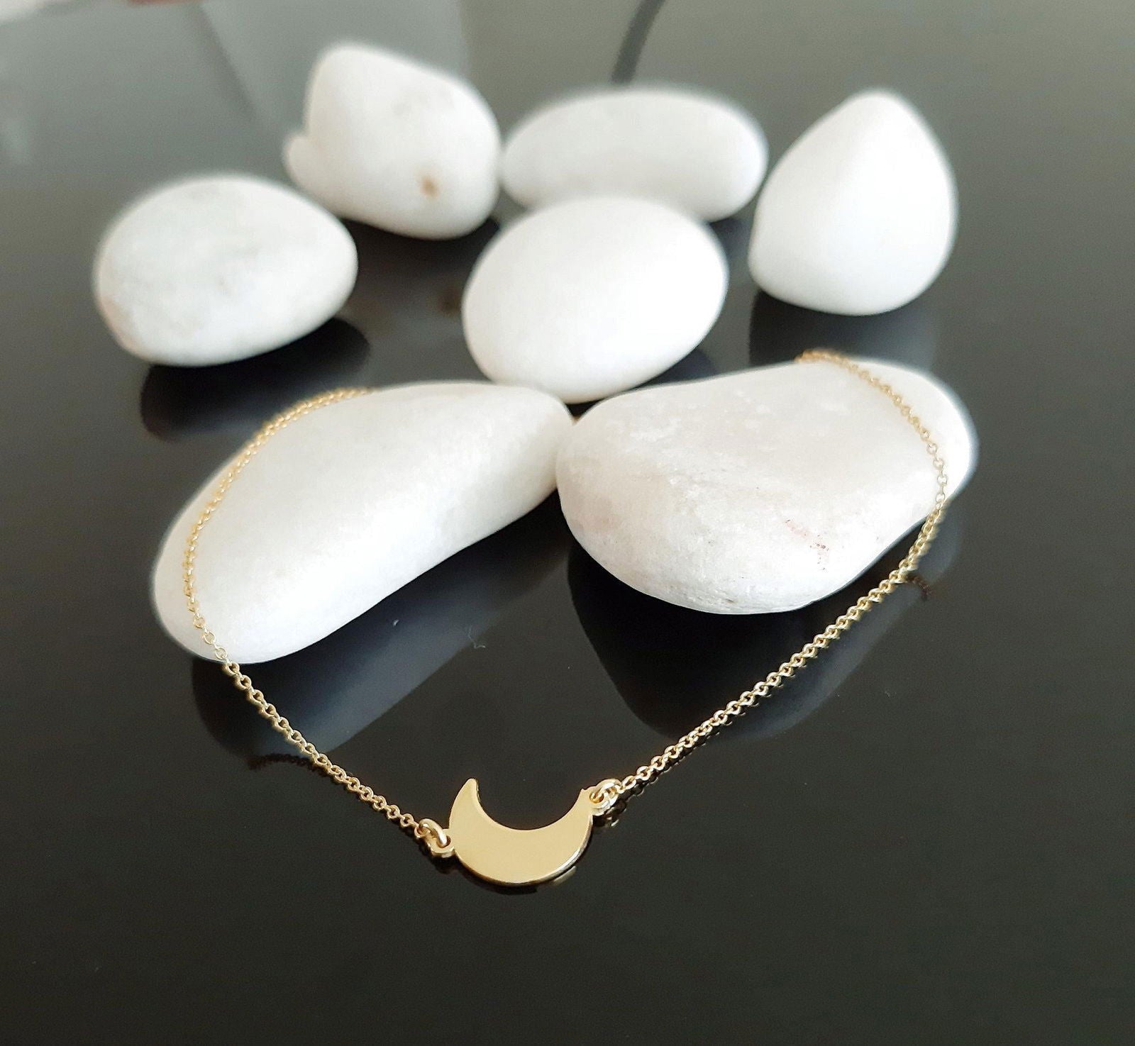 14K Solid Gold crescent moon Charm Bracelet - InfinityJools