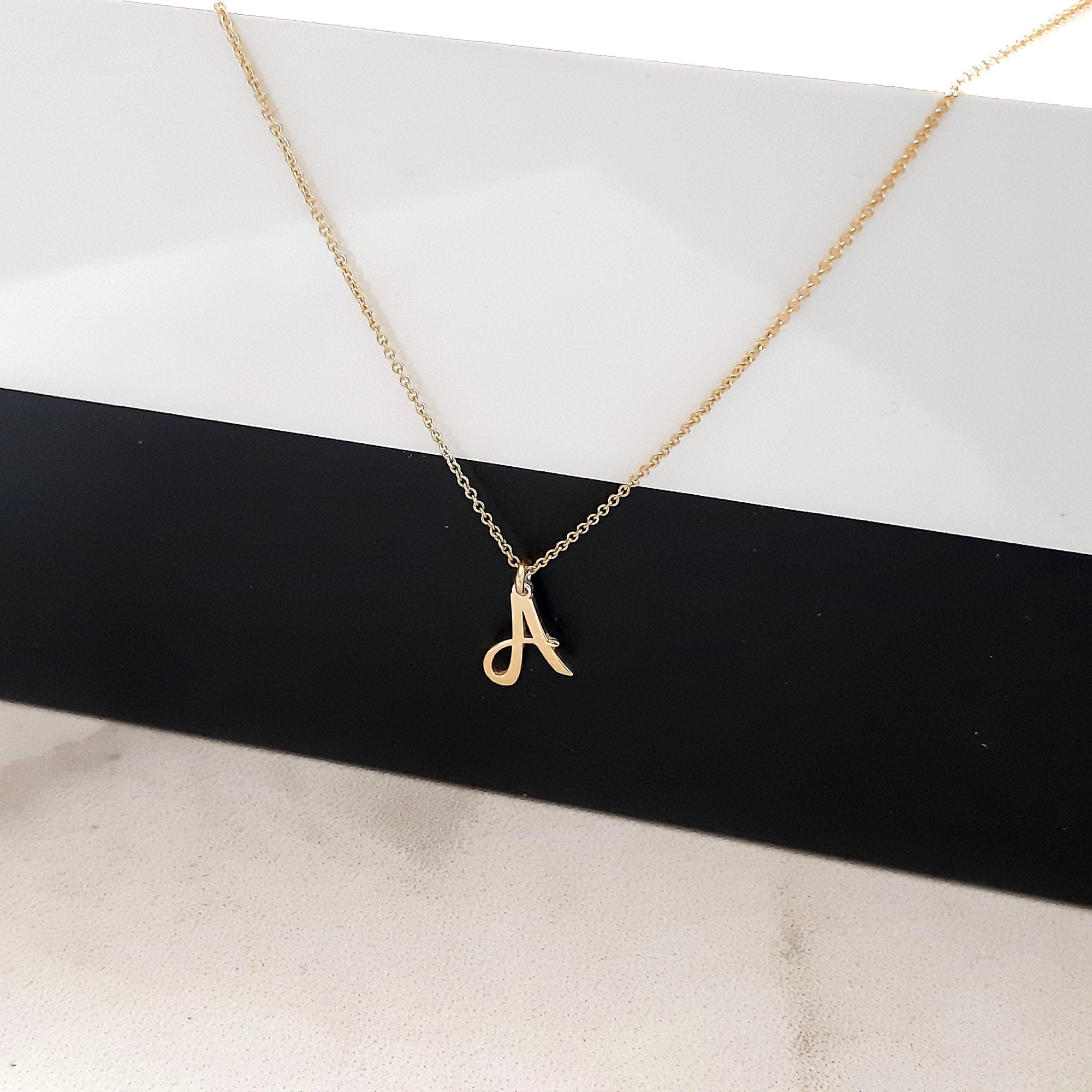14K Solid Gold Cursive Initial Necklace - Custom Letter Necklace - InfinityJools