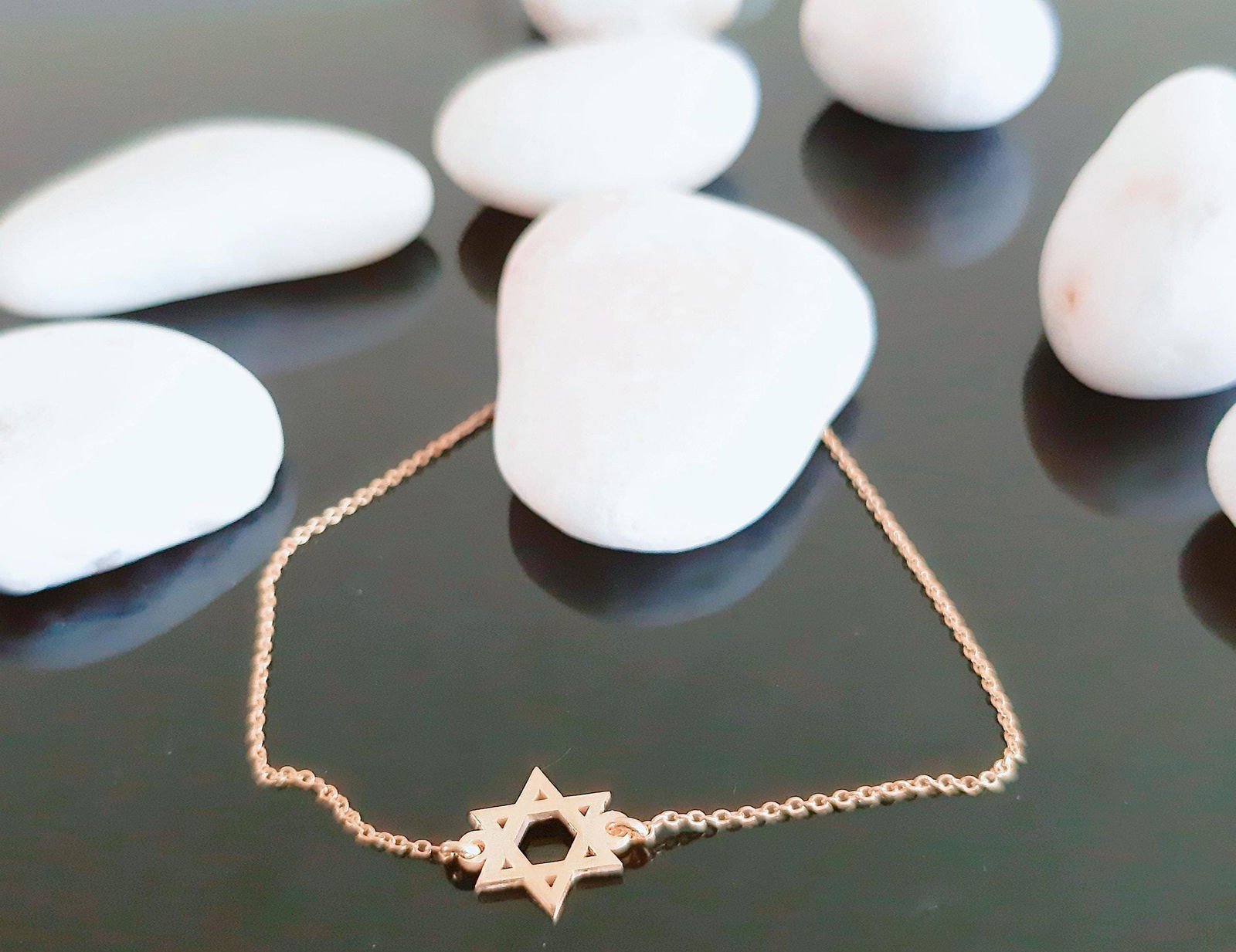 14K Solid Gold David Star Charm Bracelet - InfinityJools