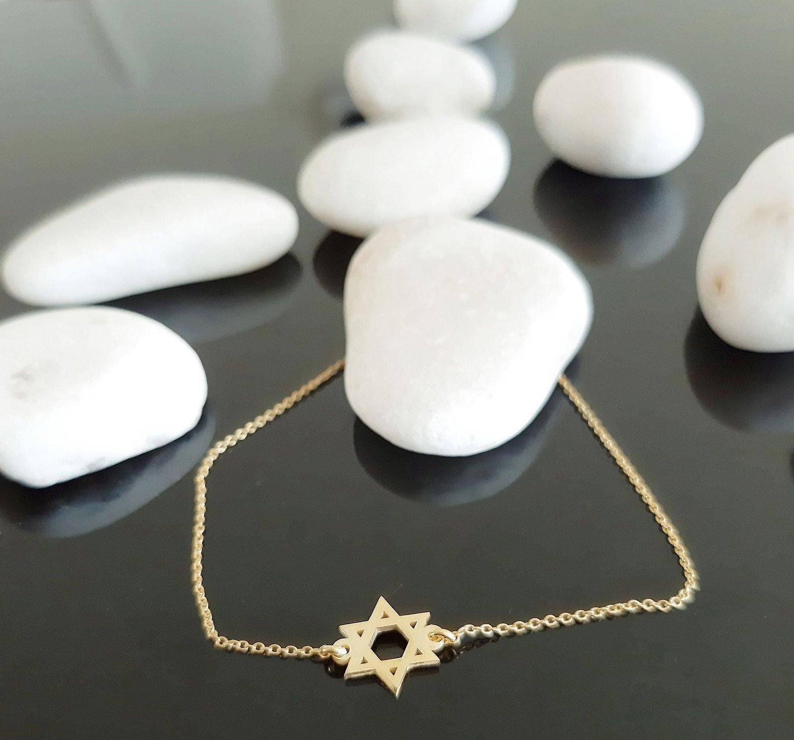 14K Solid Gold David Star Charm Bracelet - InfinityJools