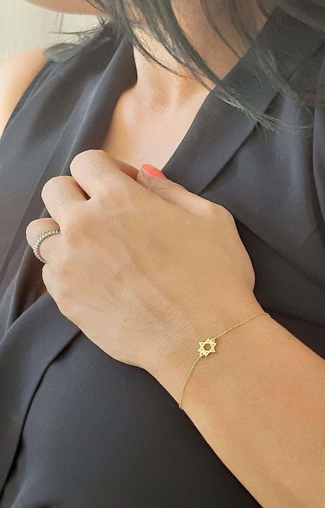 14K Solid Gold David Star Charm Bracelet - InfinityJools