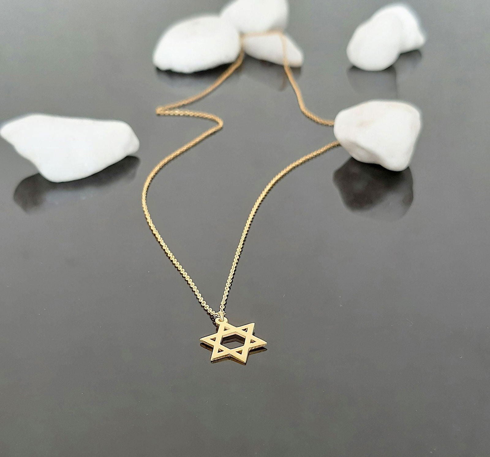 14k solid gold David star necklace - InfinityJools