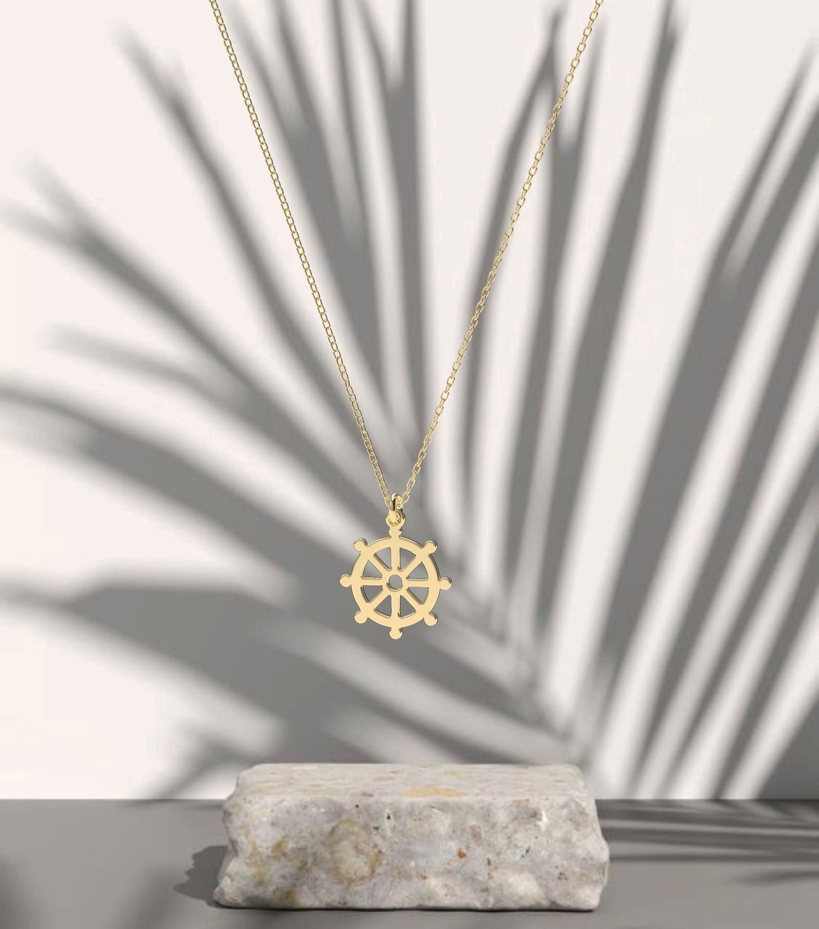 14k Solid Gold Dharma Wheel Necklace - InfinityJools