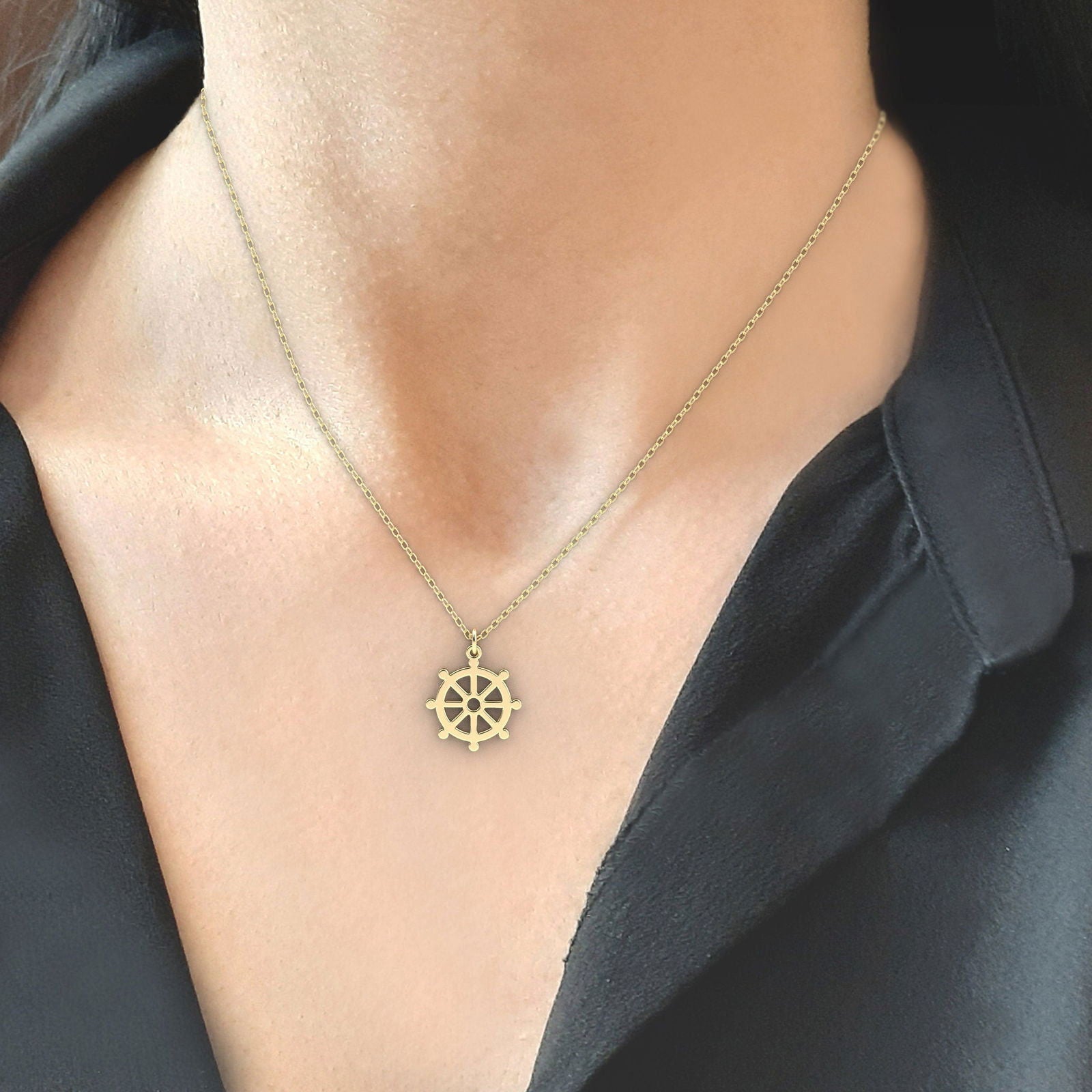 14k Solid Gold Dharma Wheel Necklace - InfinityJools