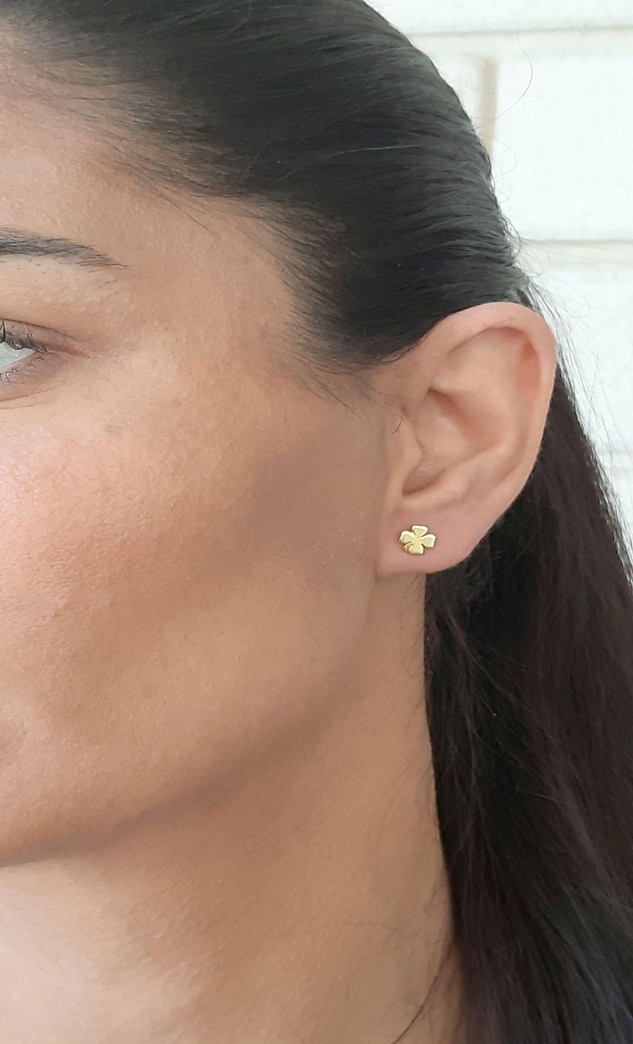 14K Solid Gold Four leaf clover Stud Earrings - InfinityJools