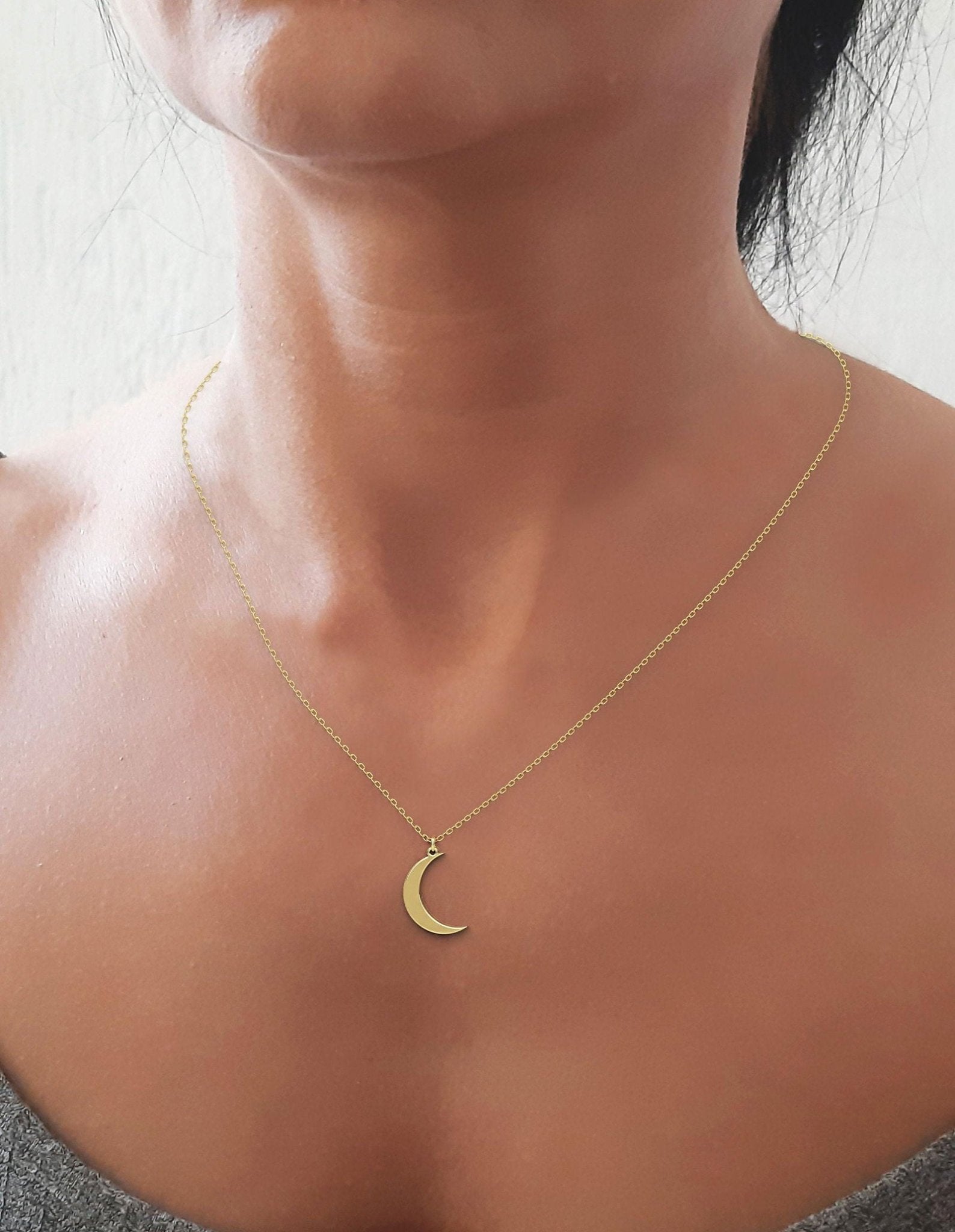 14k solid gold half moon Necklace - InfinityJools