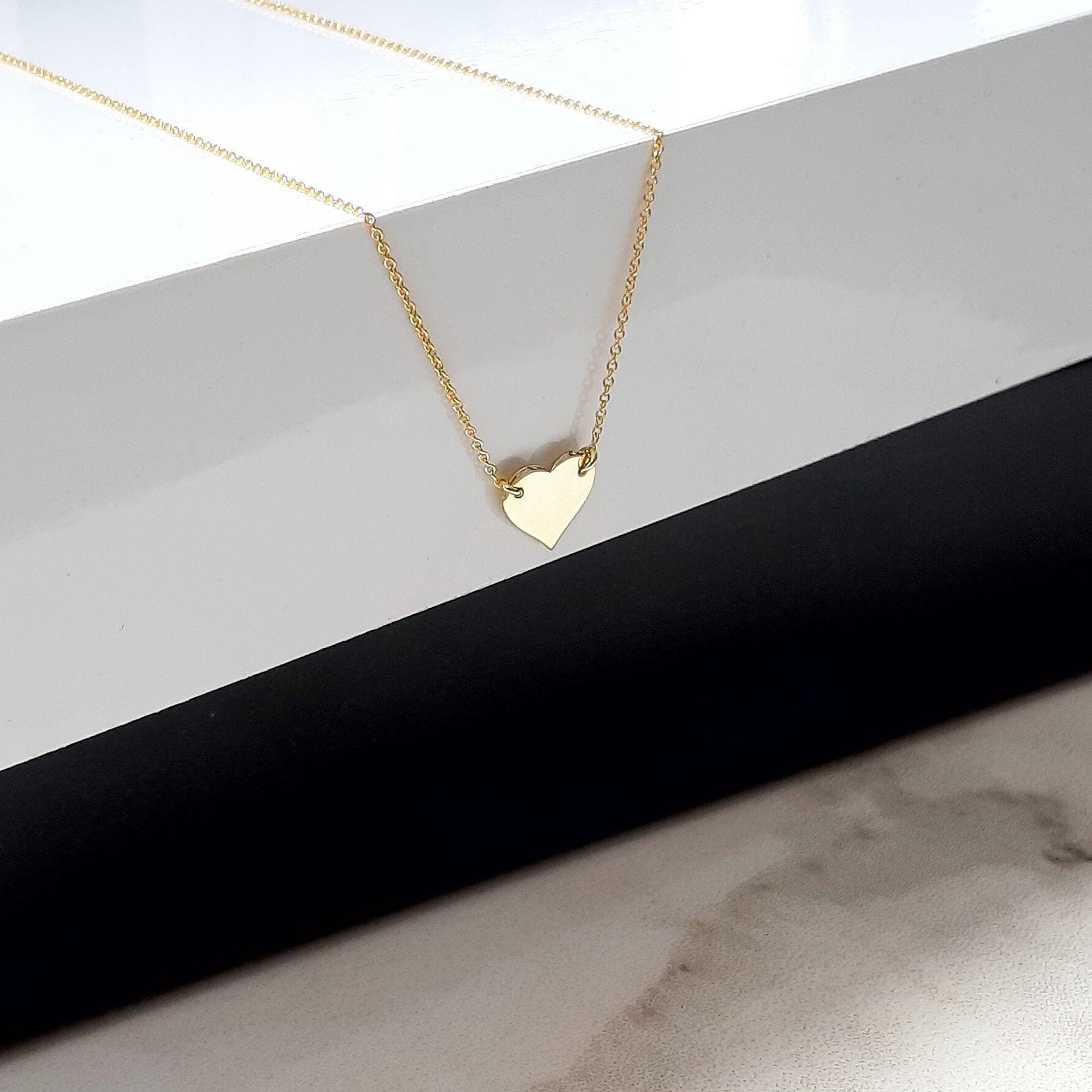 14k Solid Gold Heart Custom engraved Necklace - InfinityJools