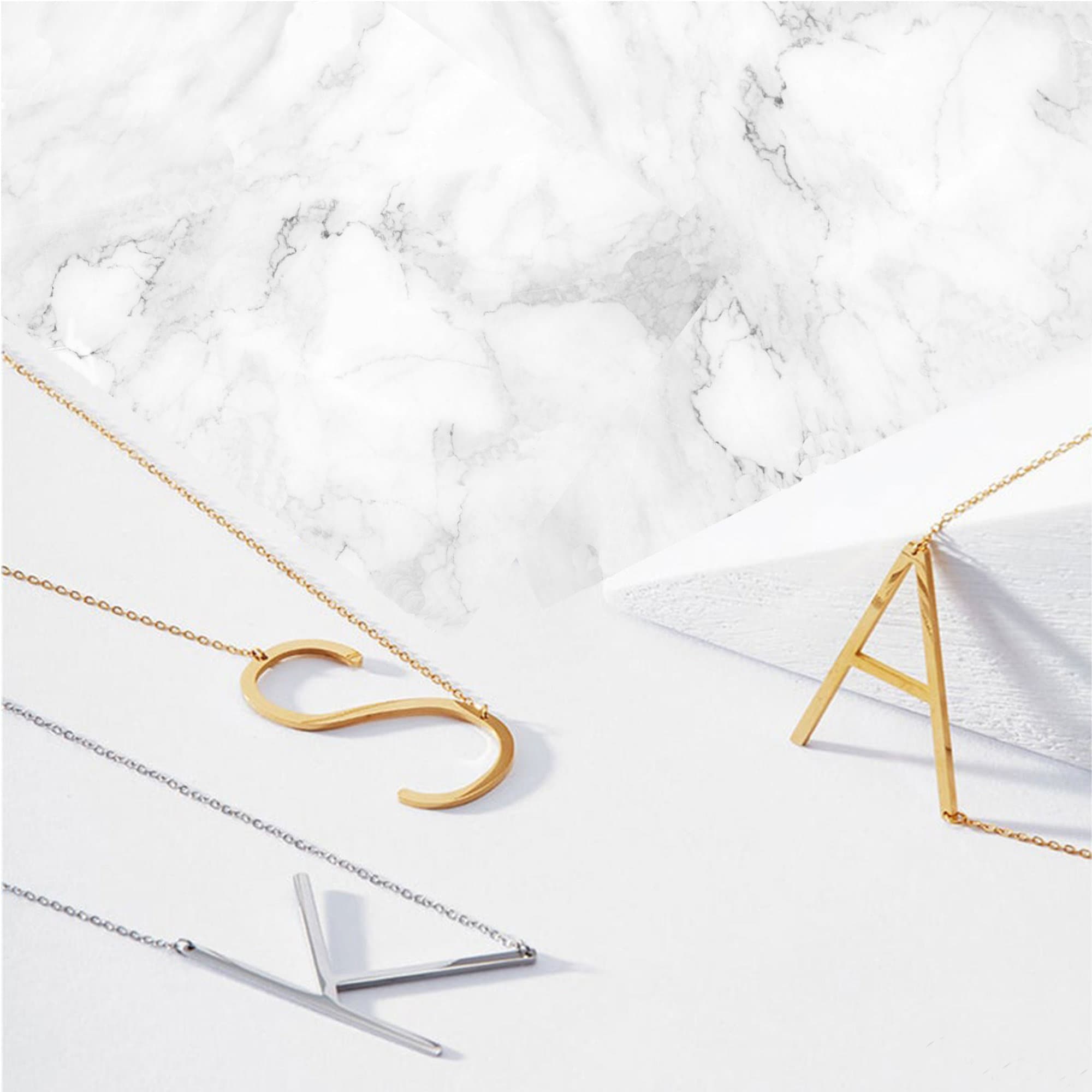 14K Solid Gold Large Sideways initial Necklace - InfinityJools