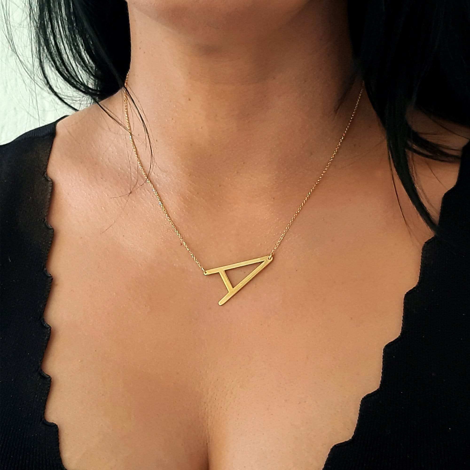 14K Solid Gold Large Sideways initial Necklace - InfinityJools