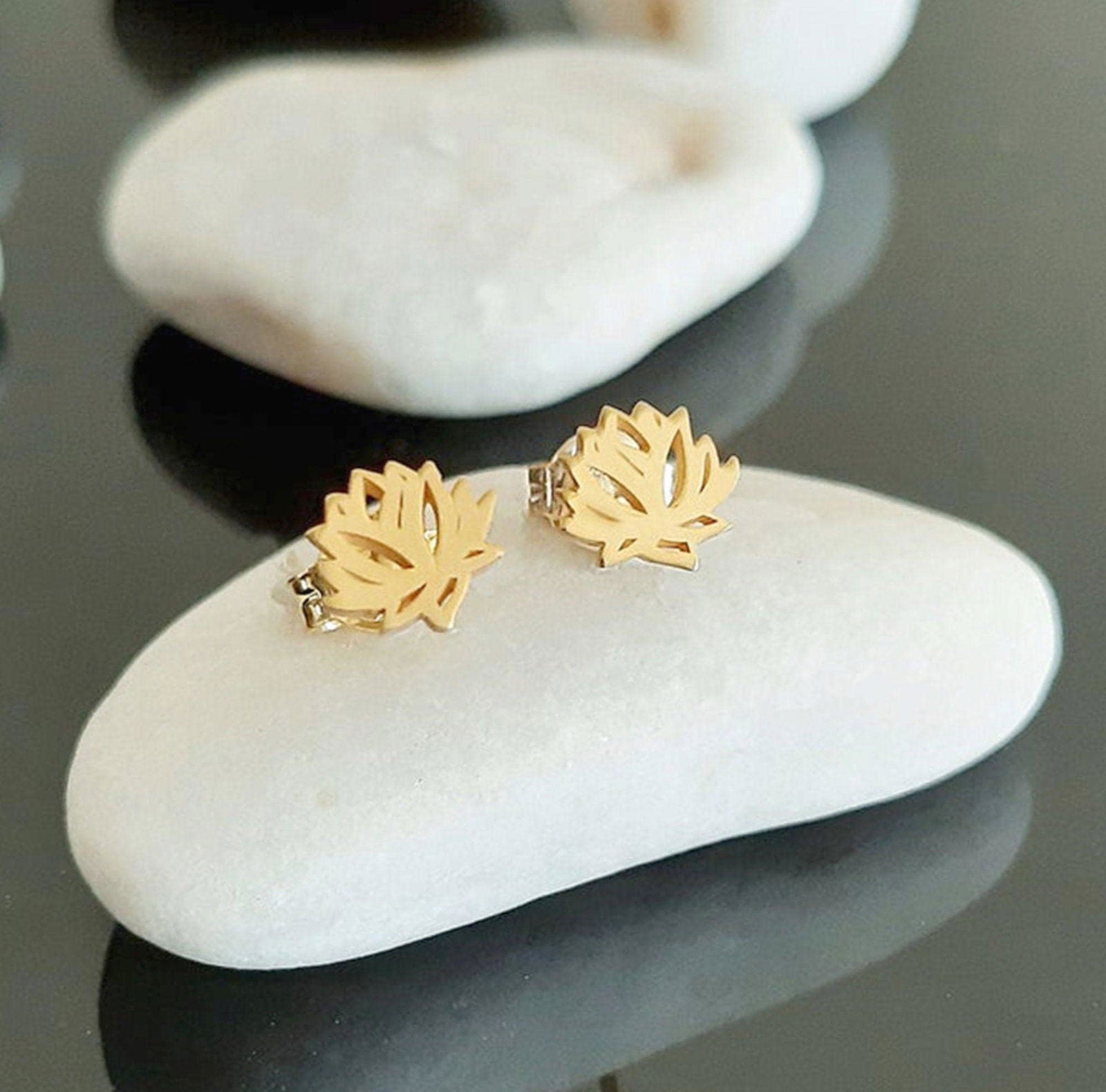 14k solid gold Lotus flower Stud Earrings - InfinityJools