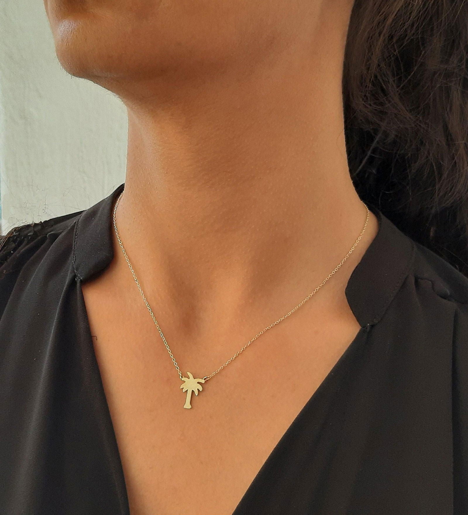 14k Solid Gold palm tree necklace - InfinityJools