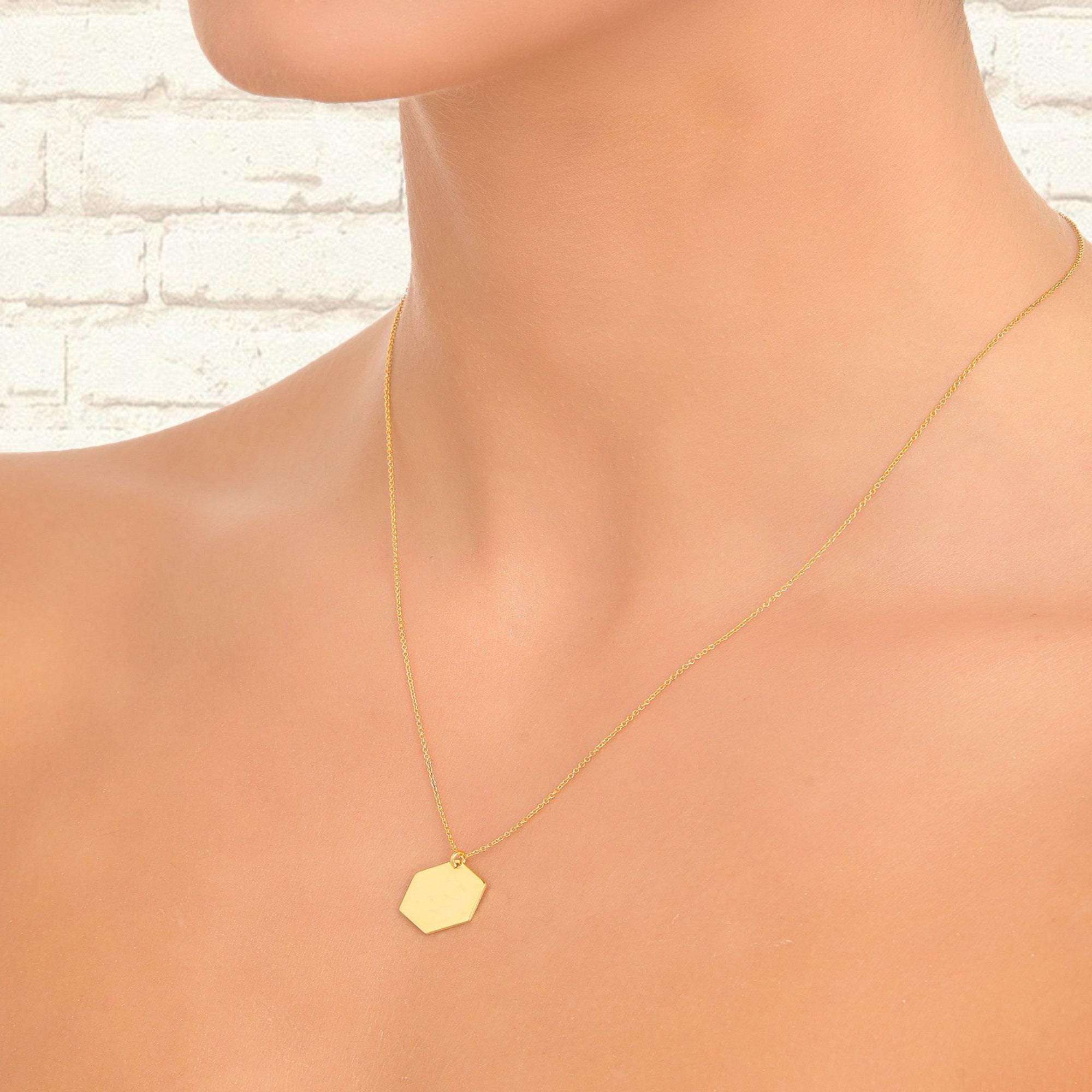 14k solid gold Personalized hexagon Necklace - InfinityJools