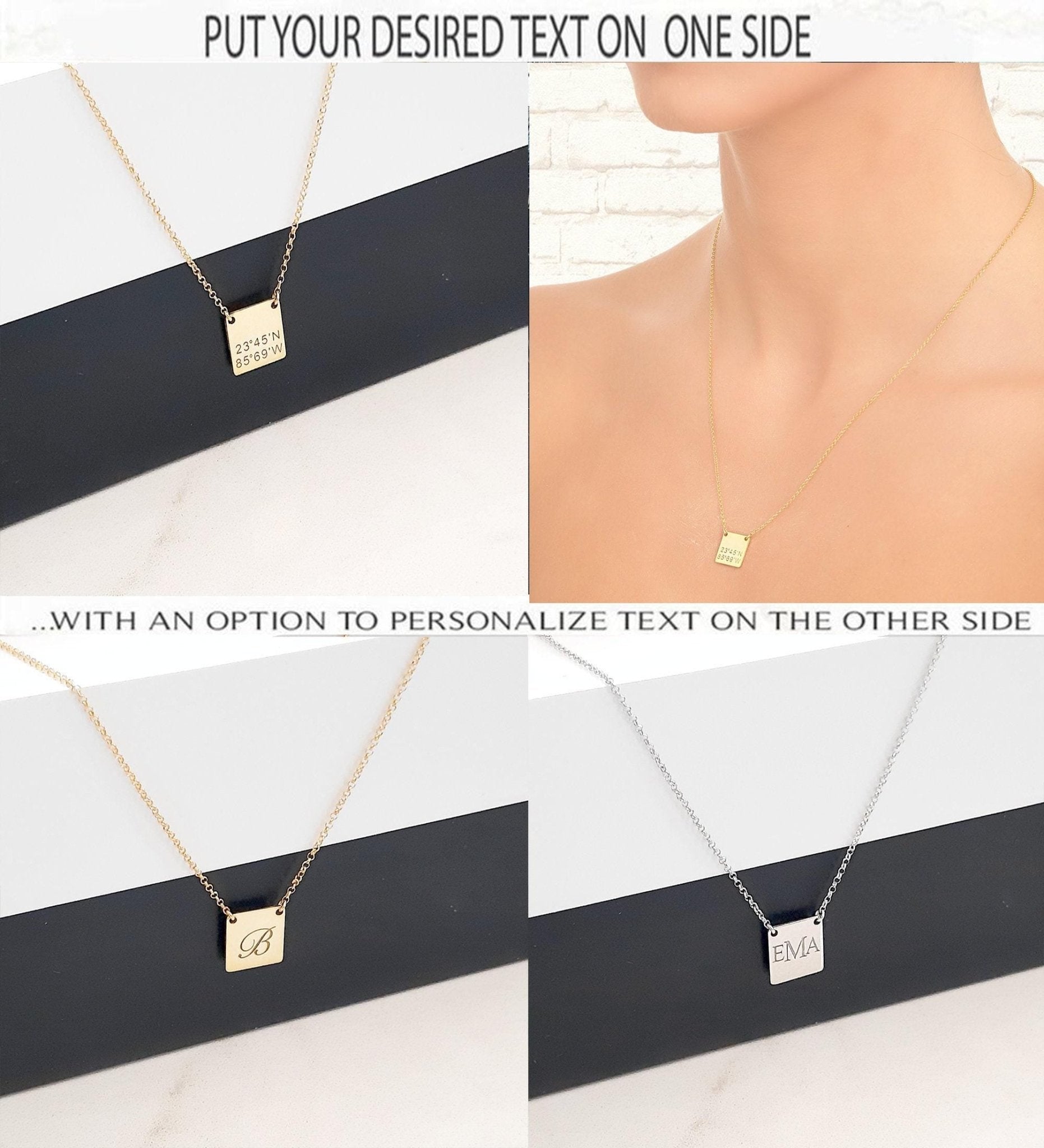 14K Solid Gold Tiny Initial Tag Necklace - InfinityJools