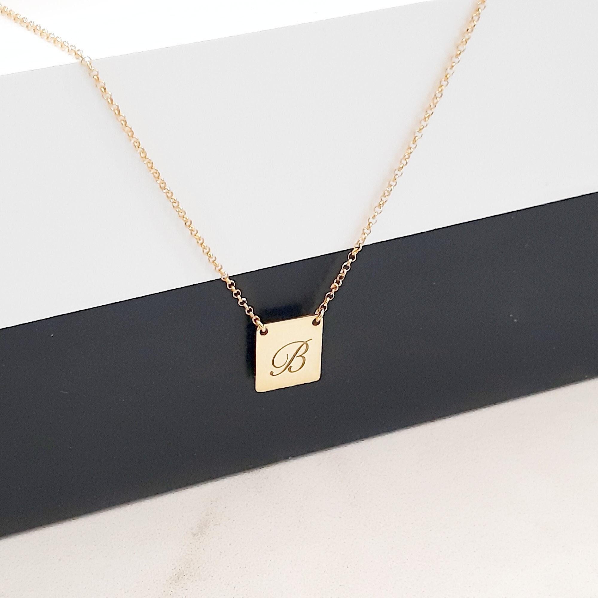 14K Solid Gold Tiny Initial Tag Necklace - InfinityJools
