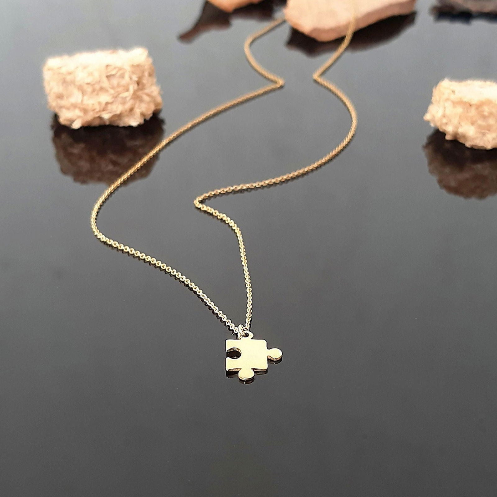 14K Solid Gold Tiny Puzzle Piece Pendant - InfinityJools