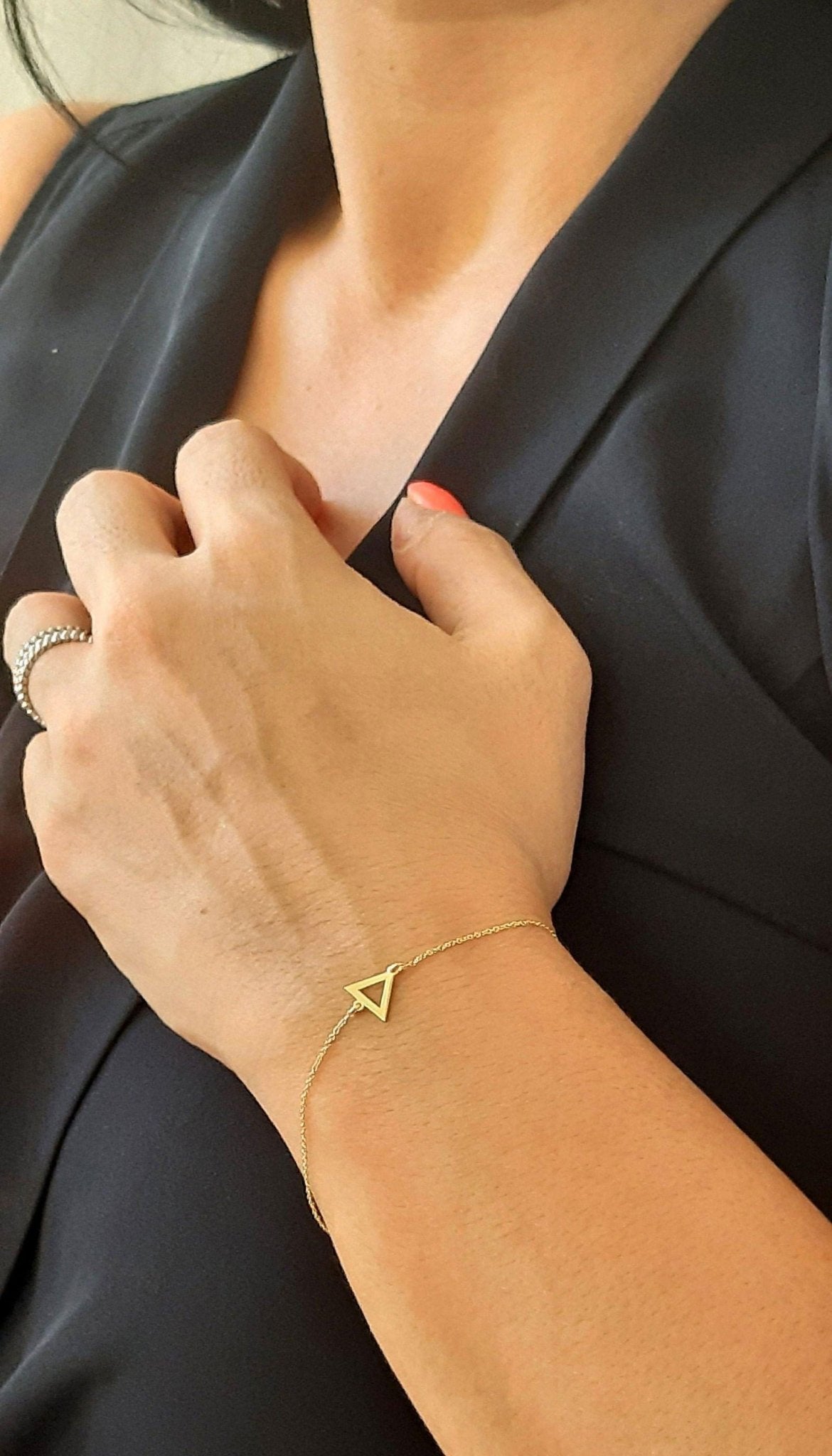 14K Solid Gold Triangle Charm Bracelet - InfinityJools