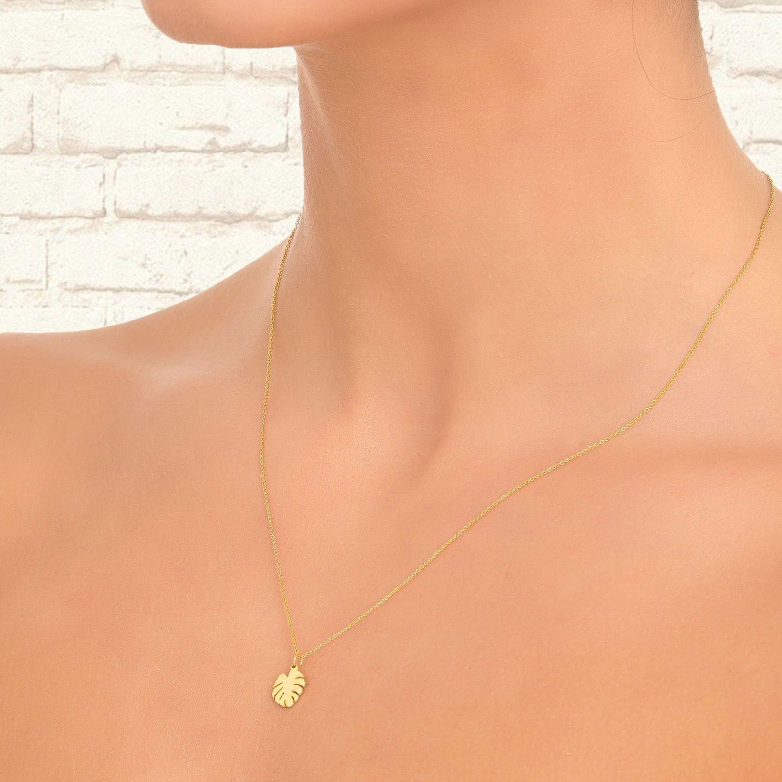 14k Tropical Leaf Necklace Monstera Necklace - InfinityJools