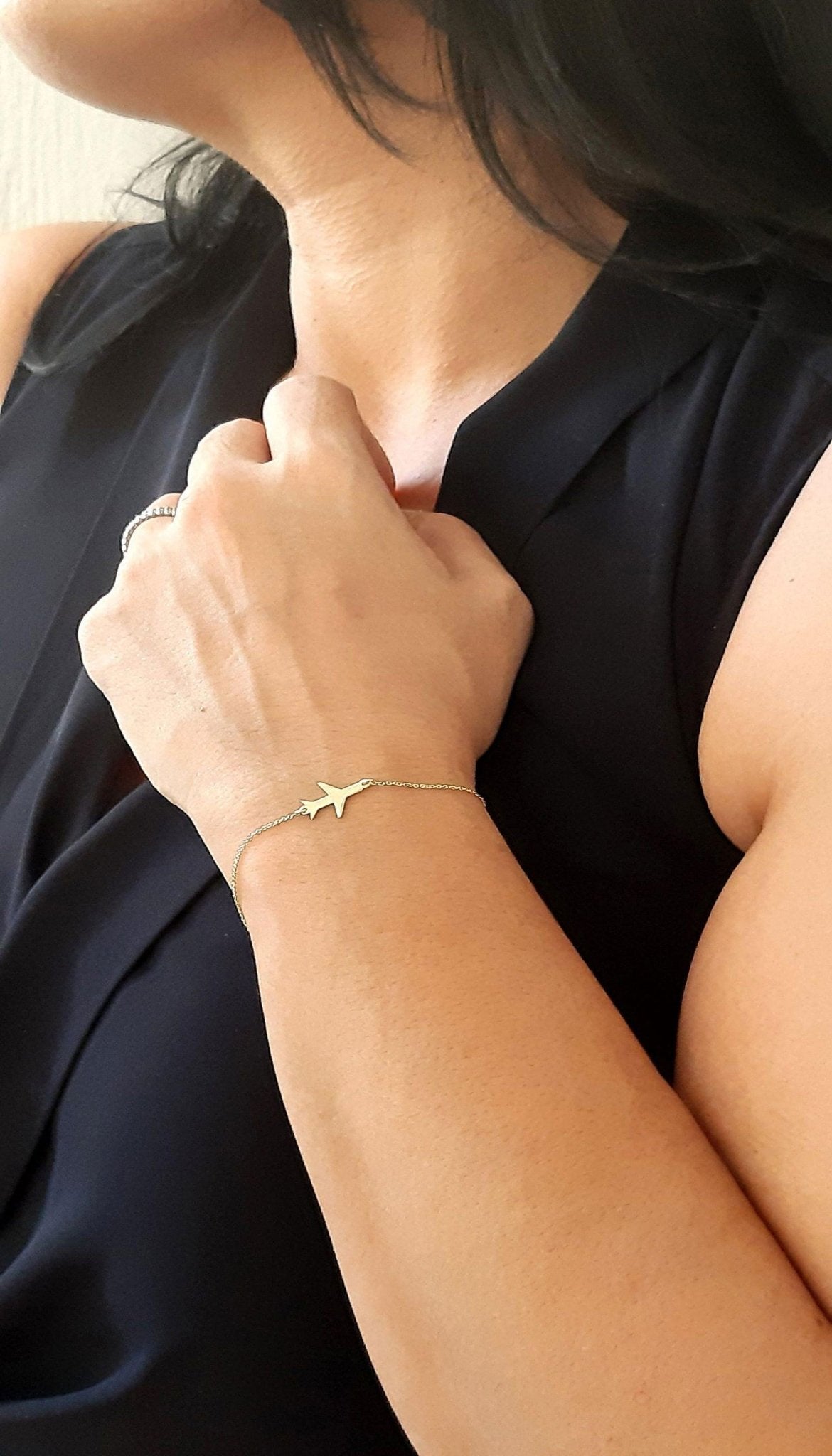 14K white Gold Airplane Bracelet - InfinityJools