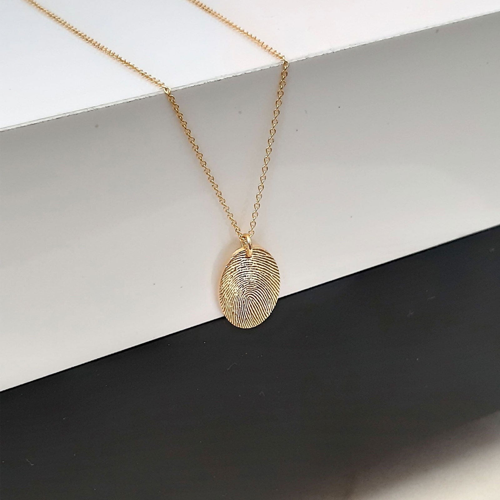 14k Yellow gold Custom Fingerprint Necklace, Fingerprint pendant, Memorial Jewelry - InfinityJools