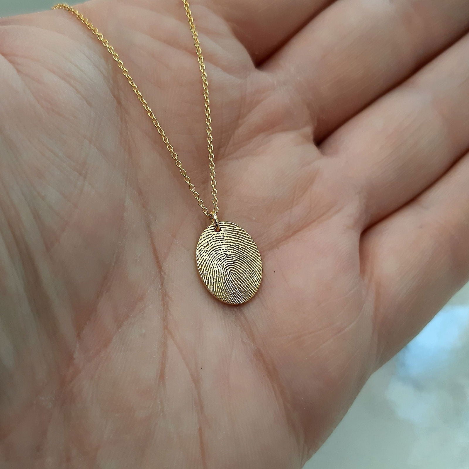 14k Yellow gold Custom Fingerprint Necklace, Fingerprint pendant, Memorial Jewelry - InfinityJools