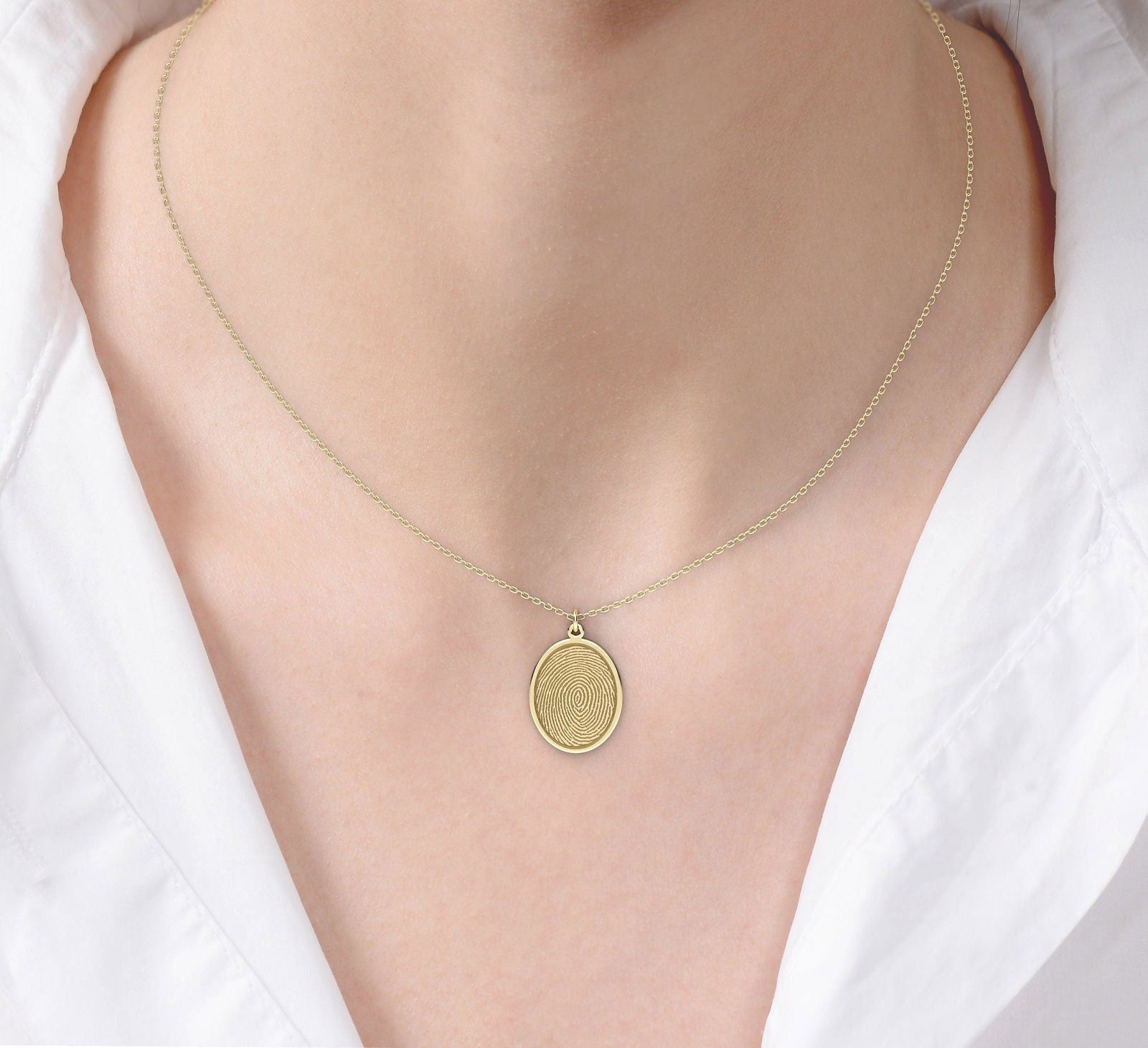 14k Yellow gold Fingerprint Necklace - Unique gold Sympathy Gift - InfinityJools