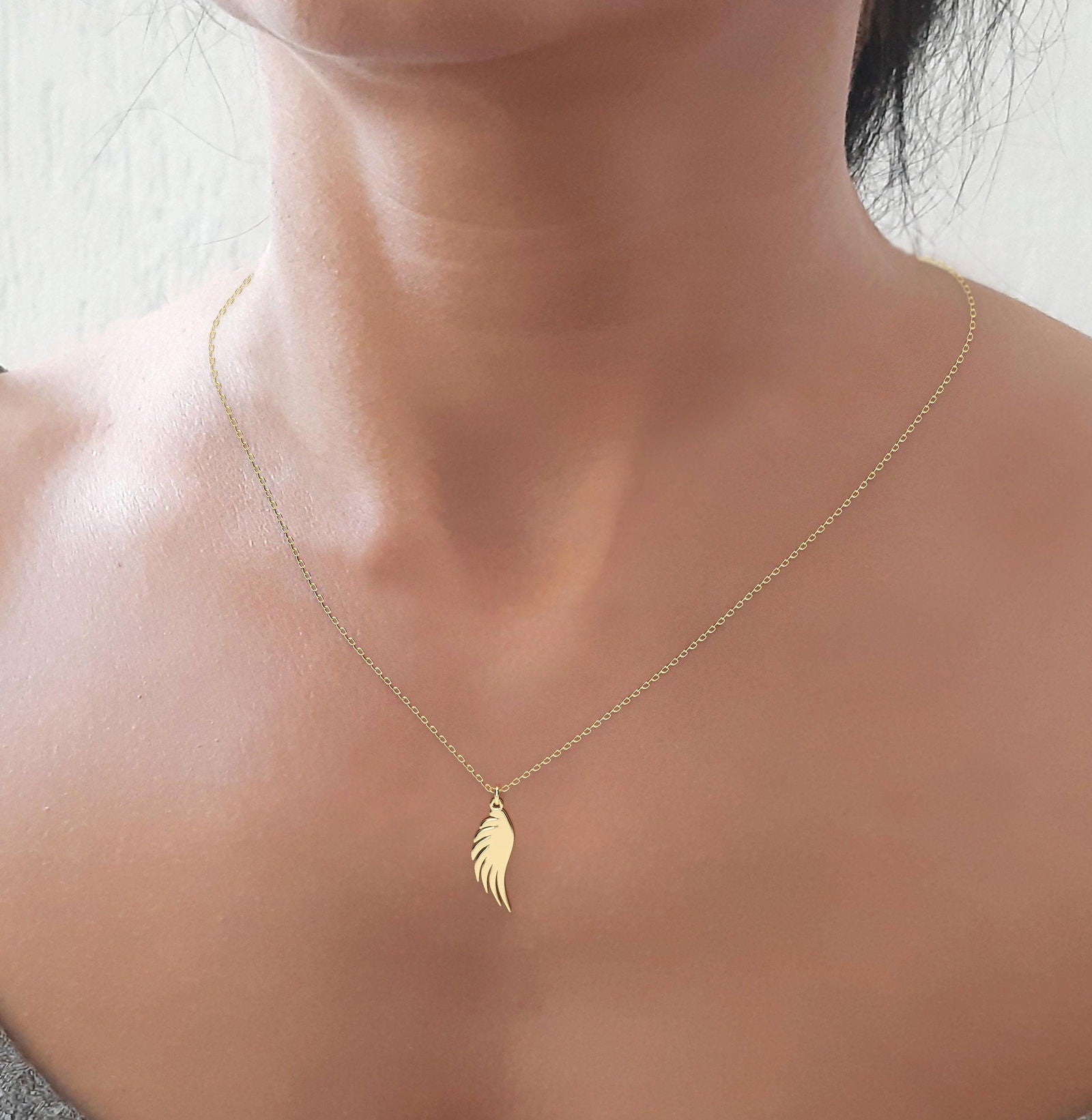 14K Yellow Gold half wing necklace - InfinityJools