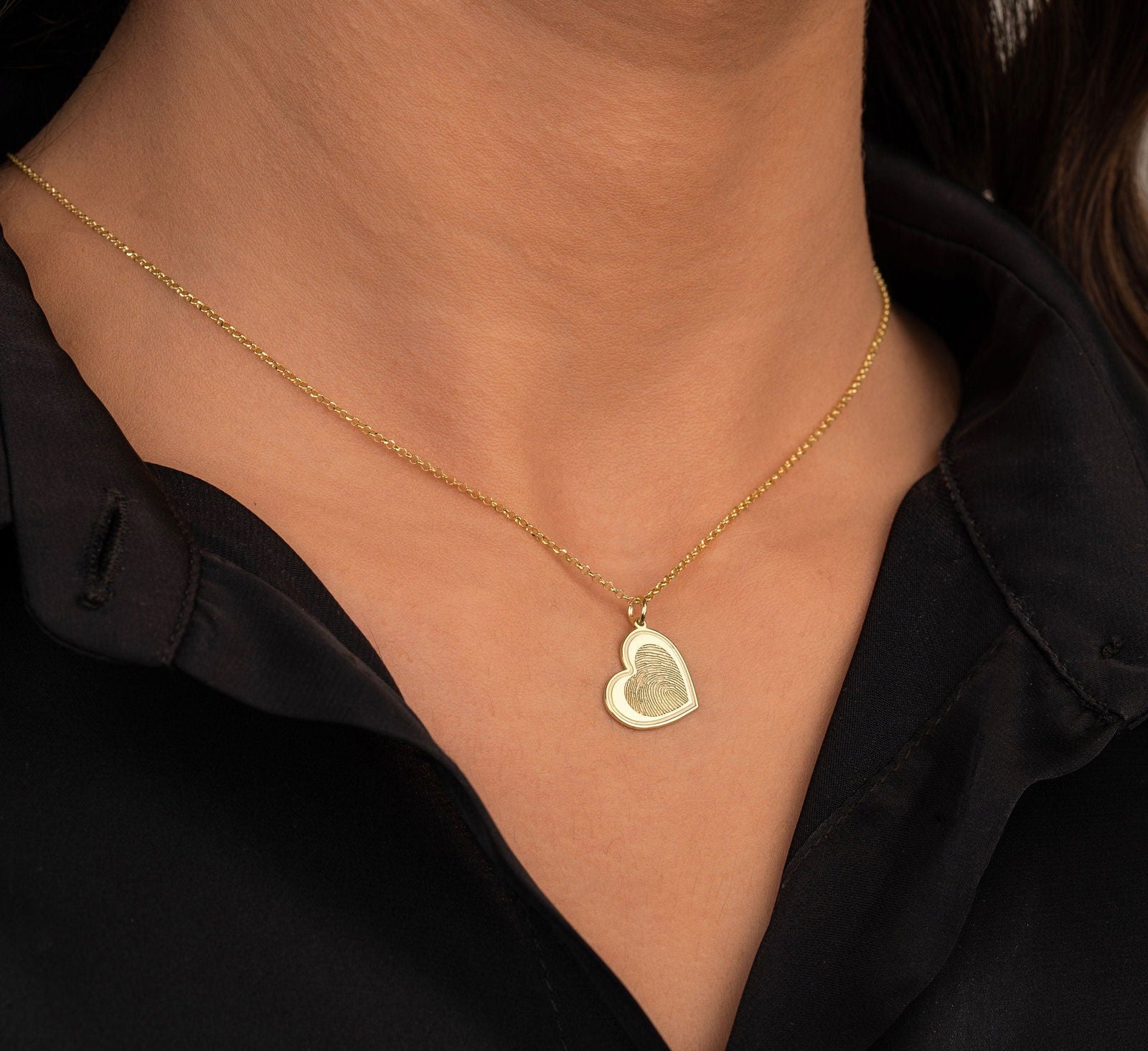 9k & 14k Gold Actual Fingerprint Necklace • Engraved Fingerprint Handwriting Jewelry - InfinityJools