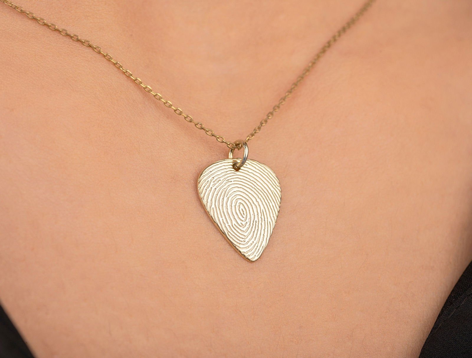 9k & 14k solid Gold Fingerprint Guitar Pick Necklace, Handwriting jewelry gift - InfinityJools