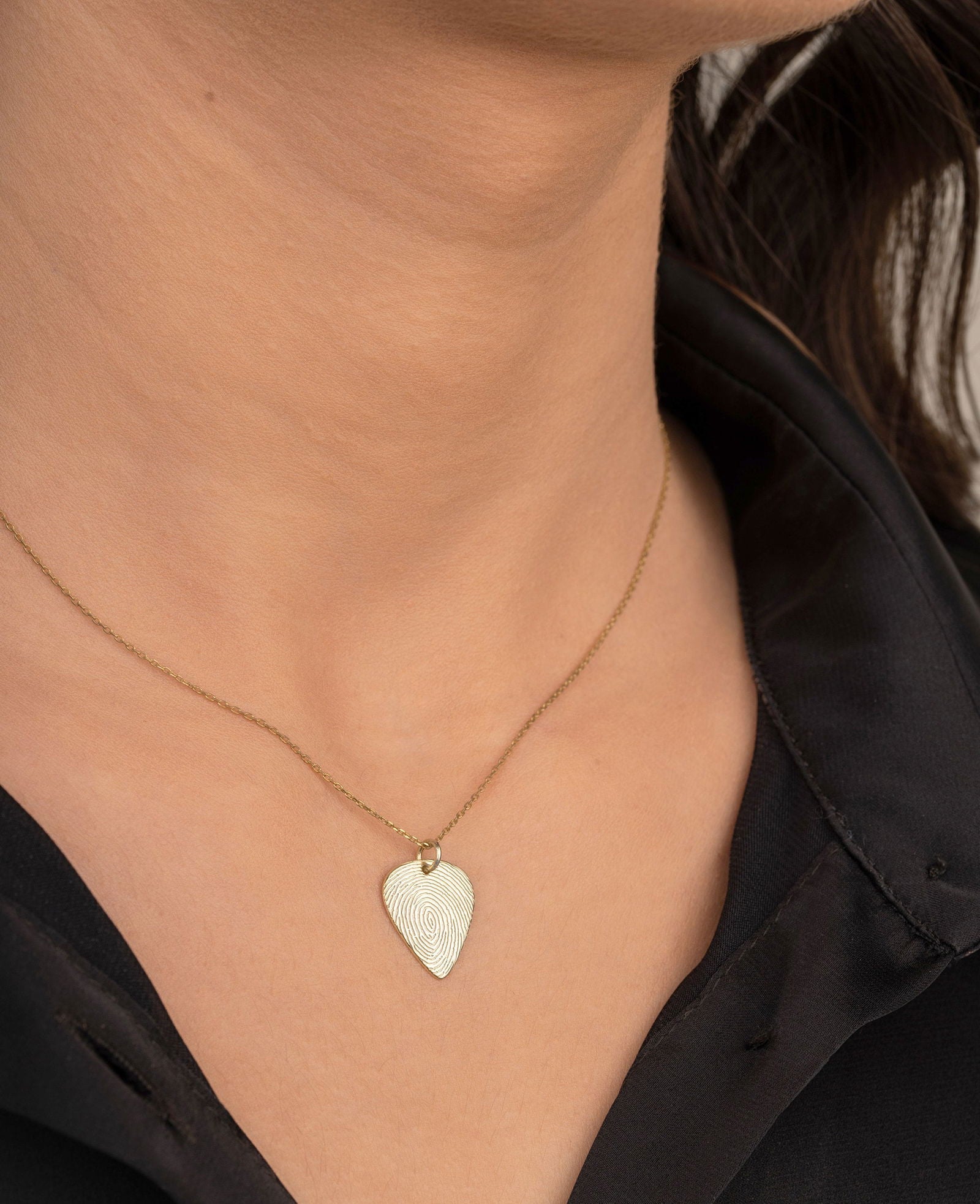 9k & 14k solid Gold Fingerprint Guitar Pick Necklace, Handwriting jewelry gift - InfinityJools