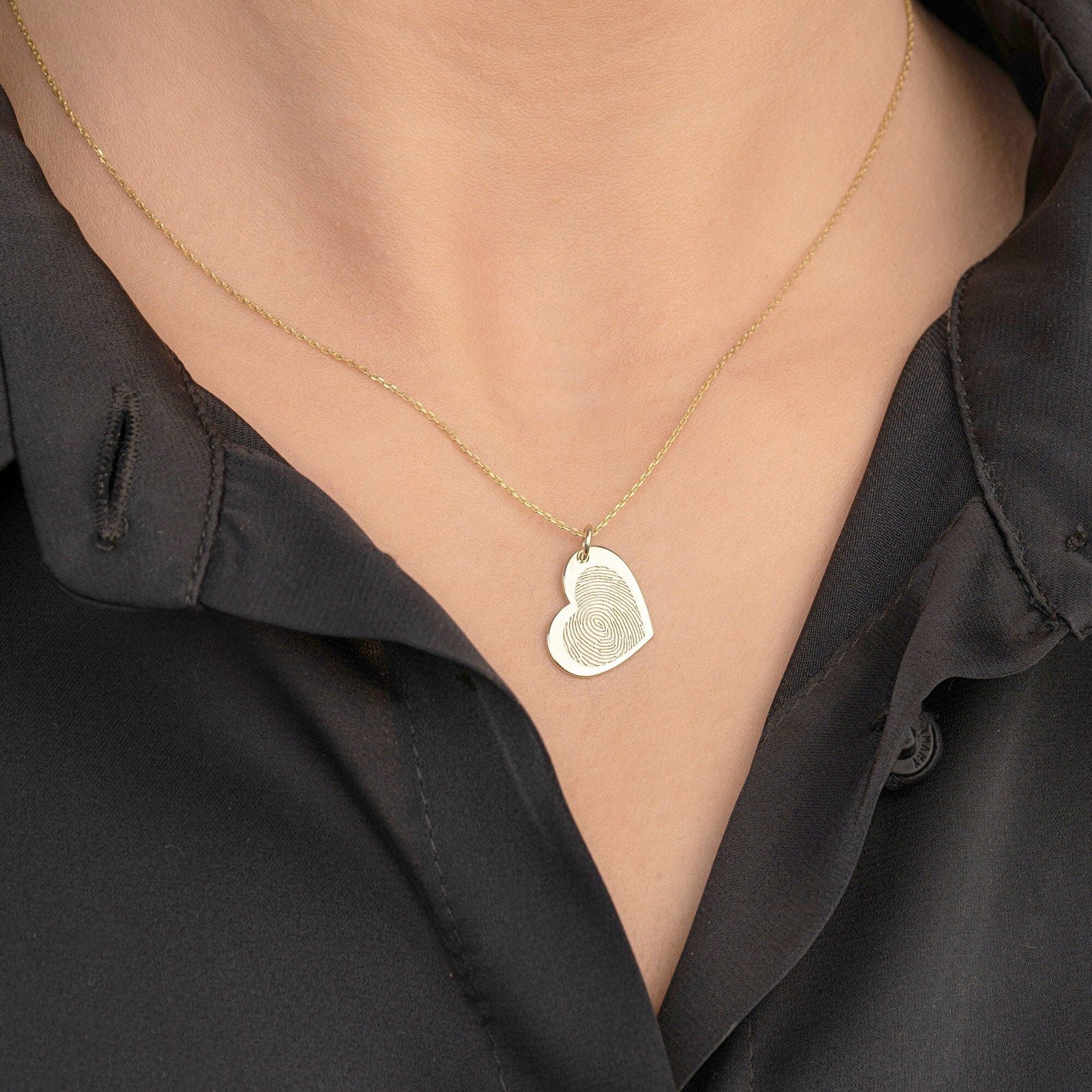 9k & 14k Solid Gold Fingerprint Necklace • Custom Handwriting Jewelry - InfinityJools