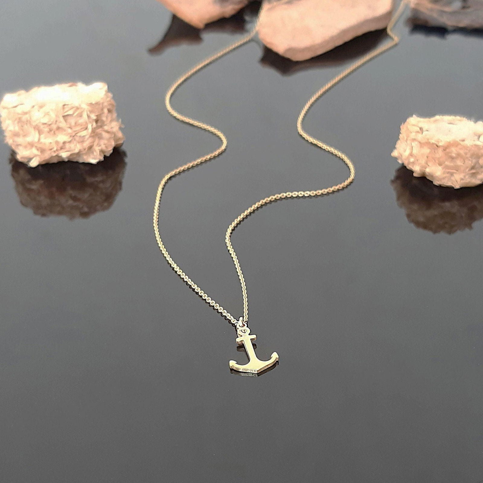 9kt & 14kt Gold Anchor Charm Necklace - InfinityJools