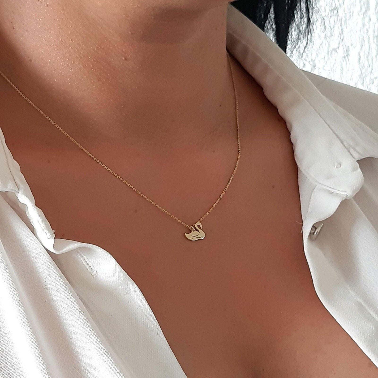 9kt & 14kt Gold Swan Necklace - InfinityJools