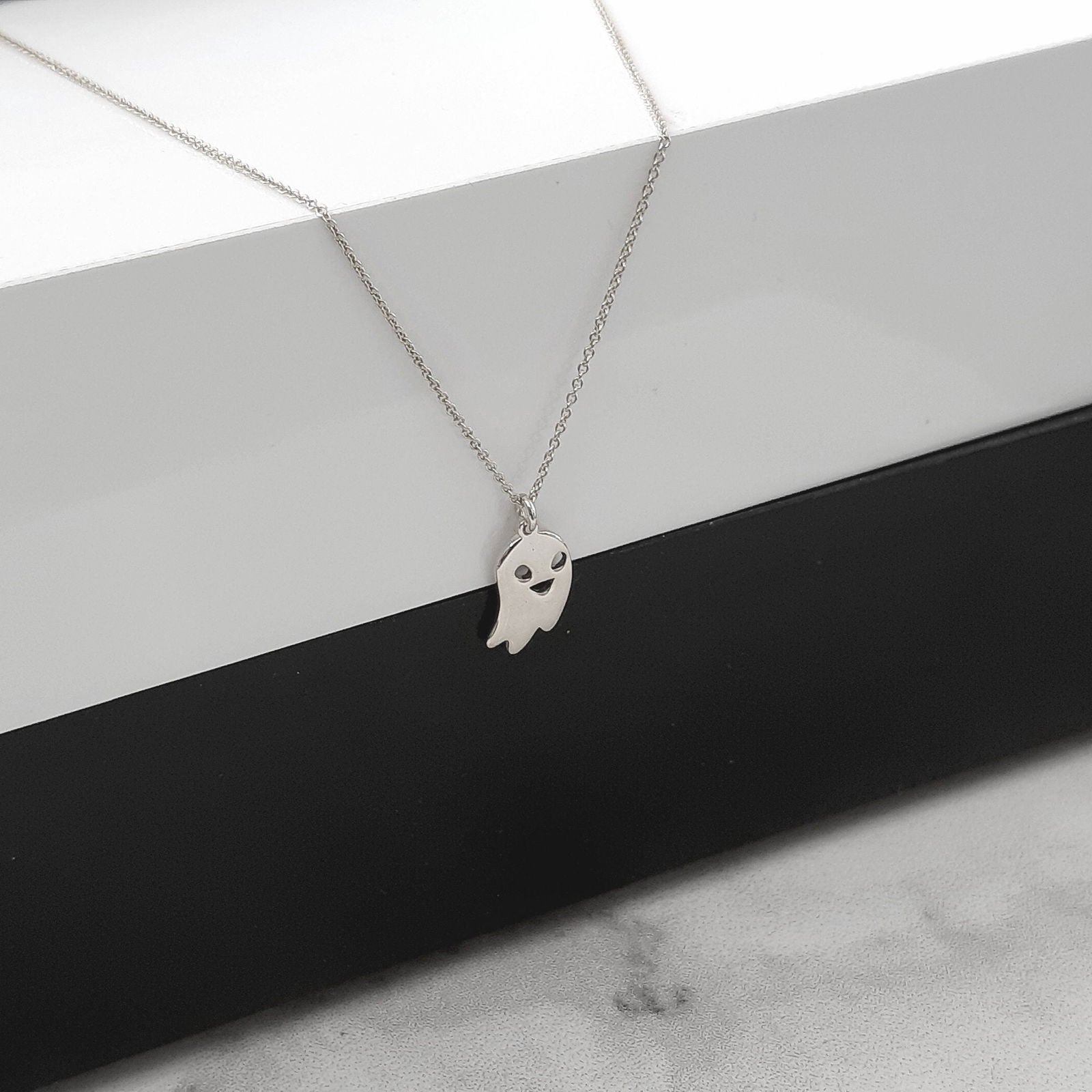 Cute Ghost Necklace, 14K Solid Gold Ghost Charm Necklace - InfinityJools