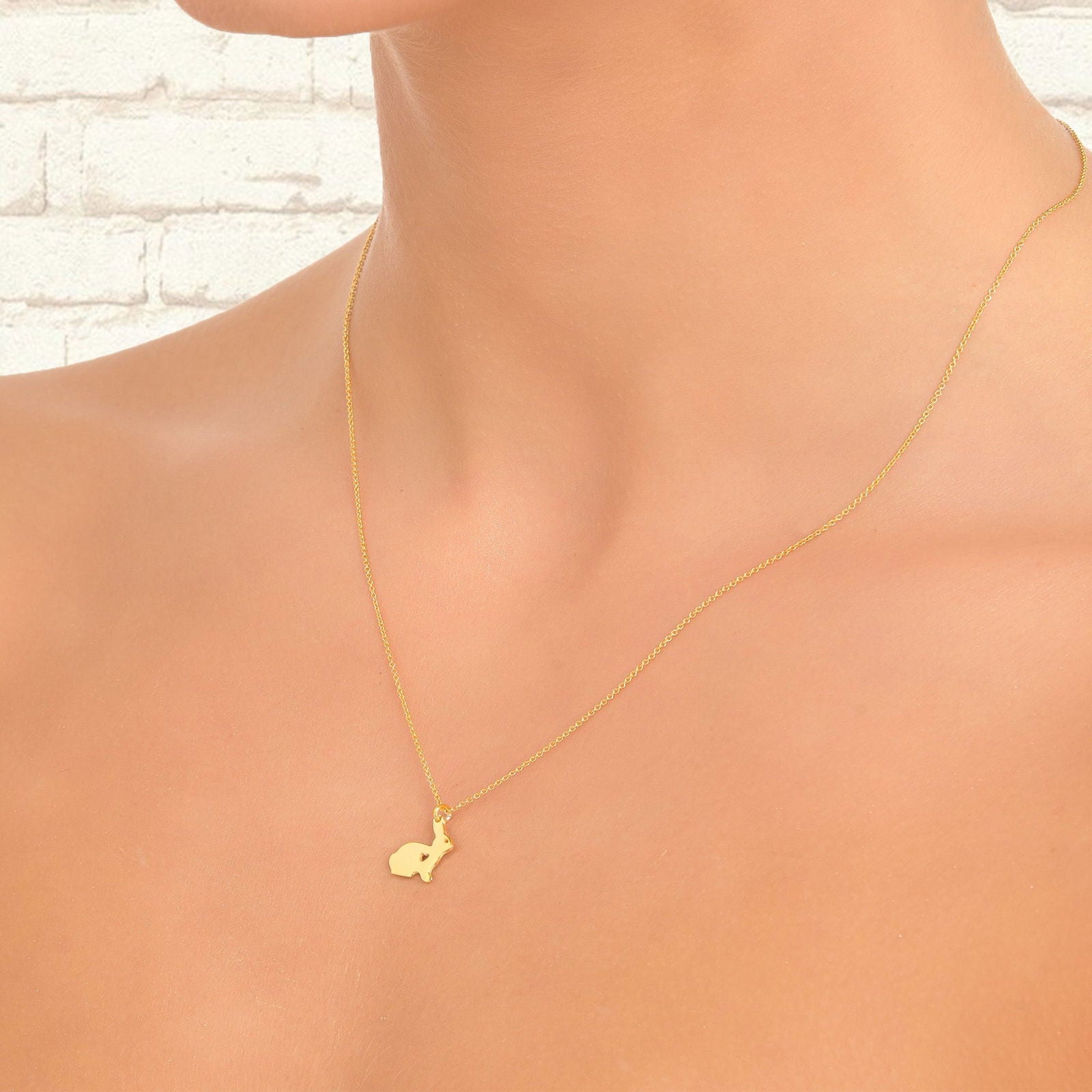 Cute Rabbit necklace, 14K Yellow Gold Rabbit pendant - InfinityJools
