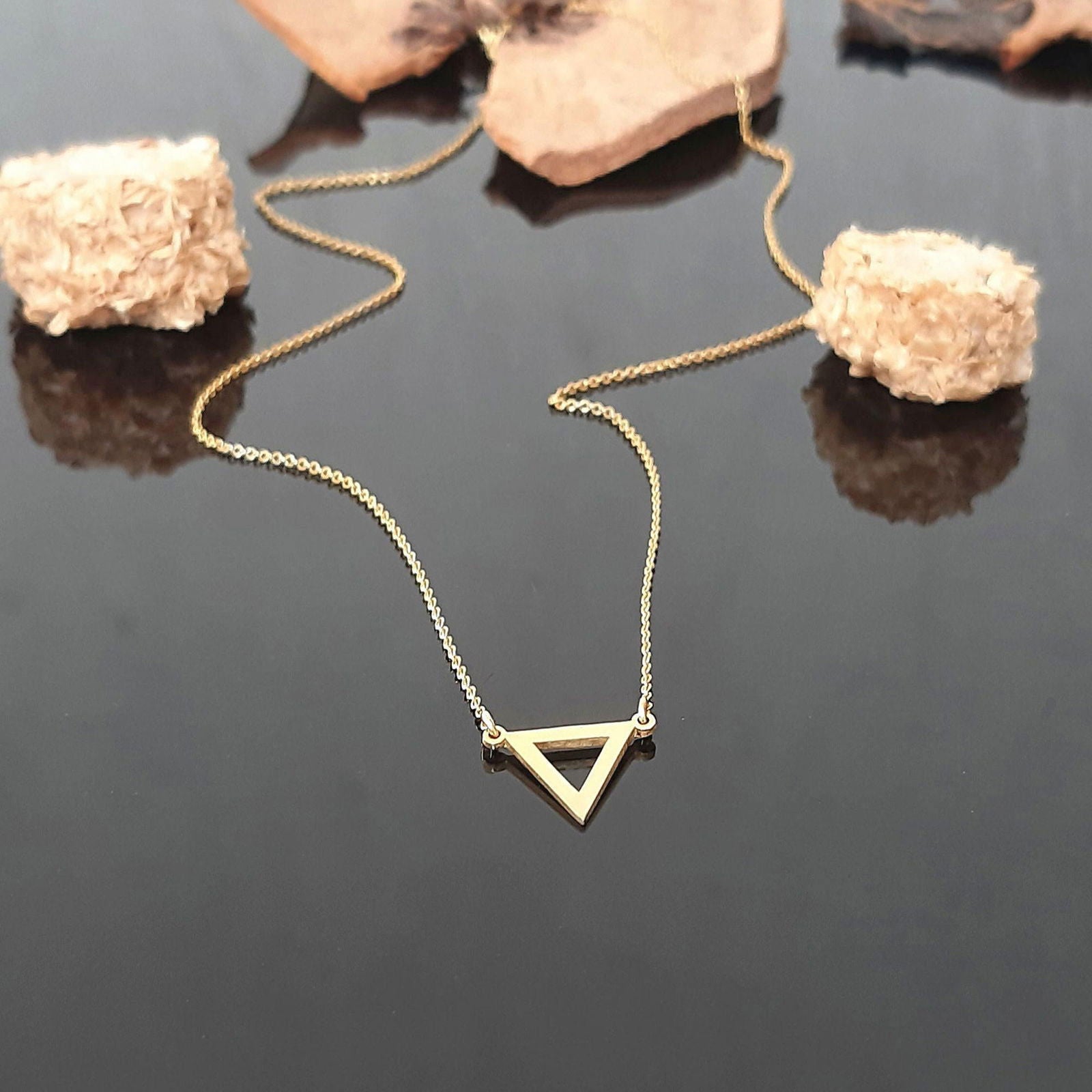 Dainty 14K Solid Gold triangle necklace - InfinityJools