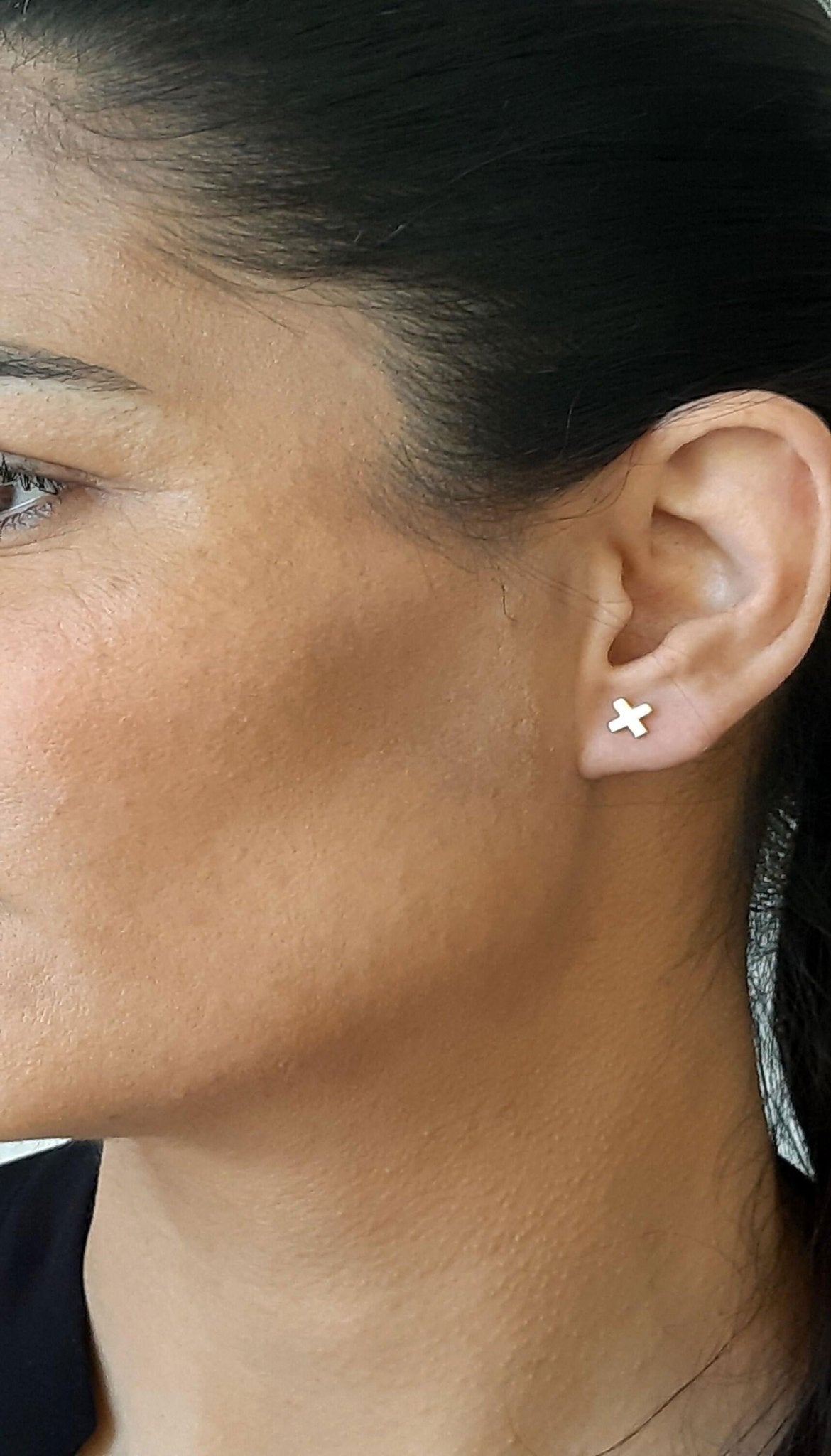 Gold X Stud Earrings, 14k yellow Gold Earrings - InfinityJools