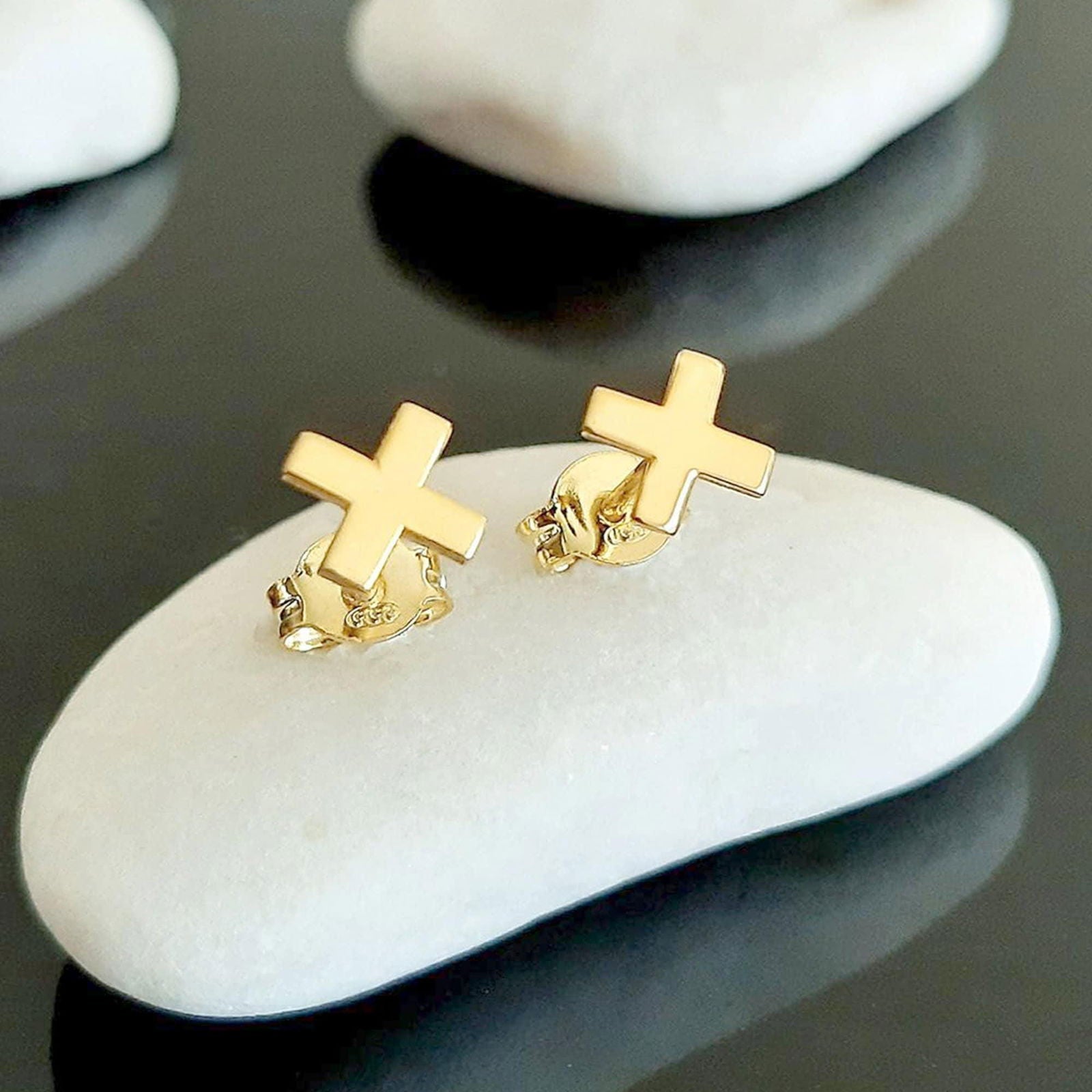 Gold X Stud Earrings, 14k yellow Gold Earrings - InfinityJools